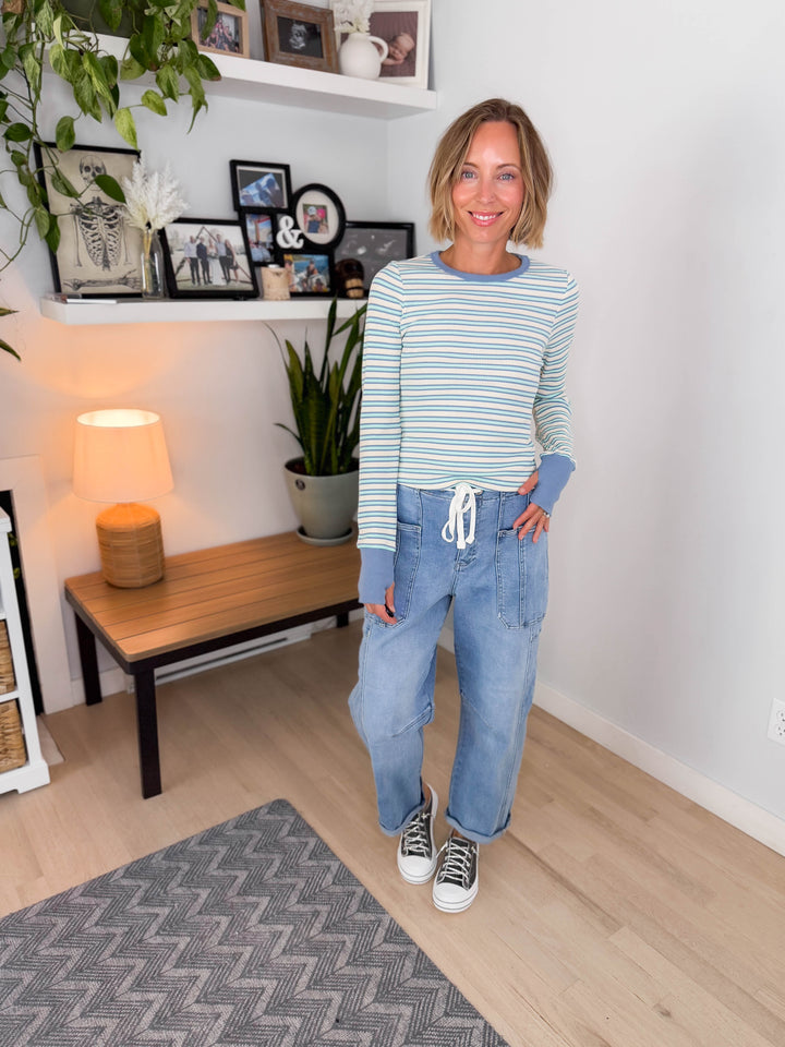 Renata Thermal Long Sleeve- BLUE STRIPE