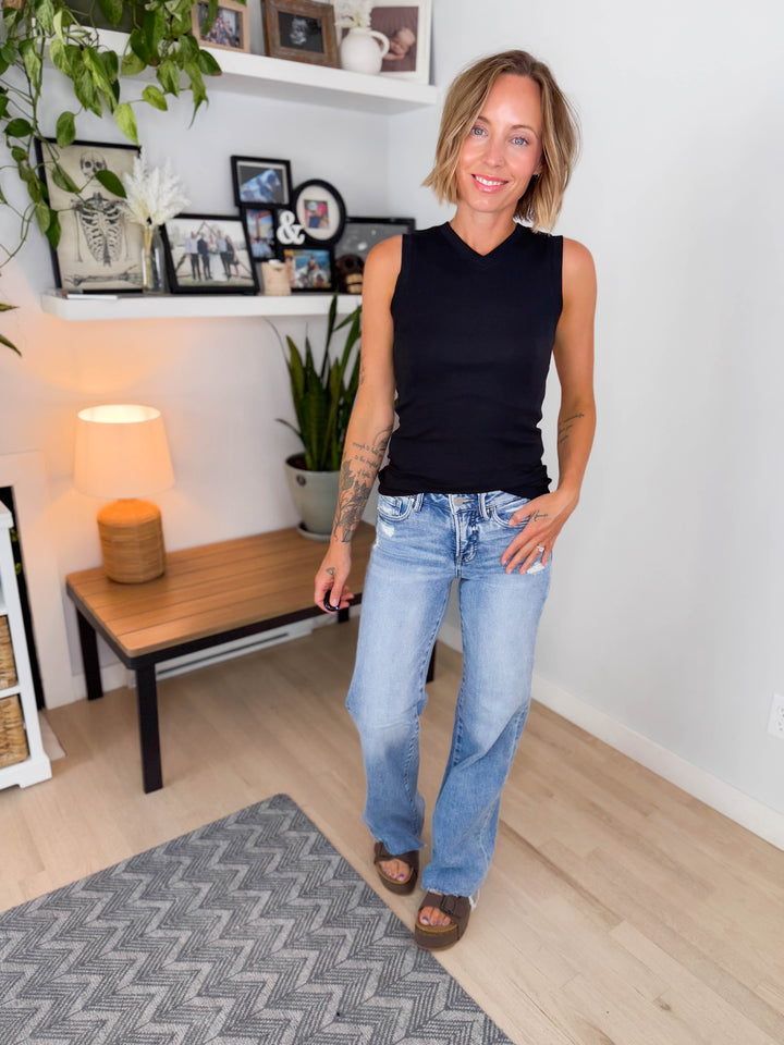 Risen Winnie Mid Rise Tapered Wide Leg Jeans- LIGHT WASH