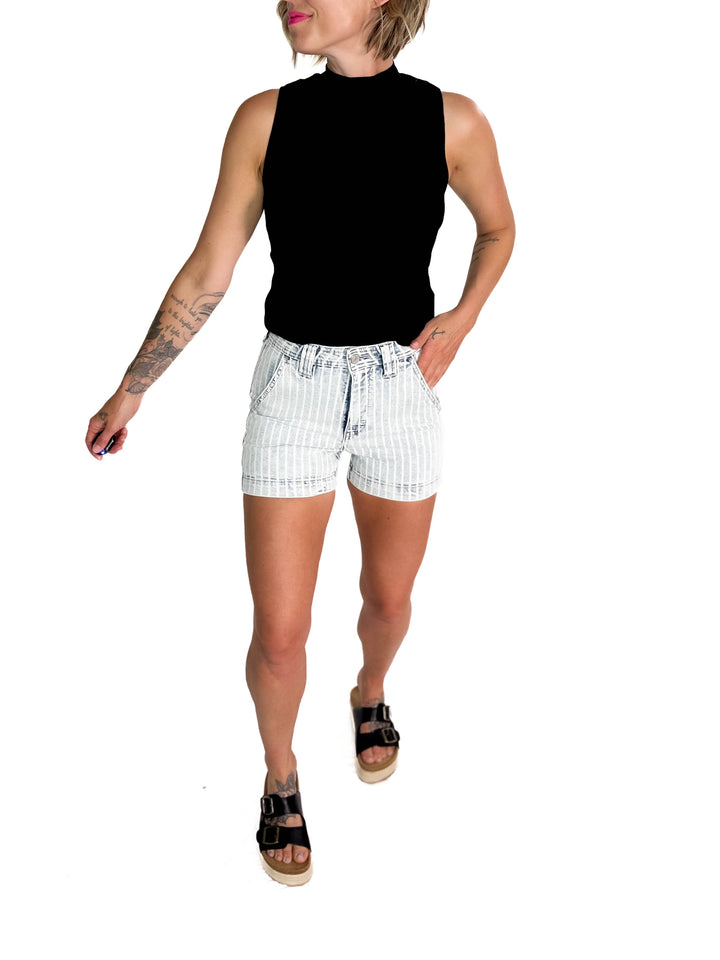 Melena Mock Neck Ribbed Knit Tank- BLACK-FINAL SALE