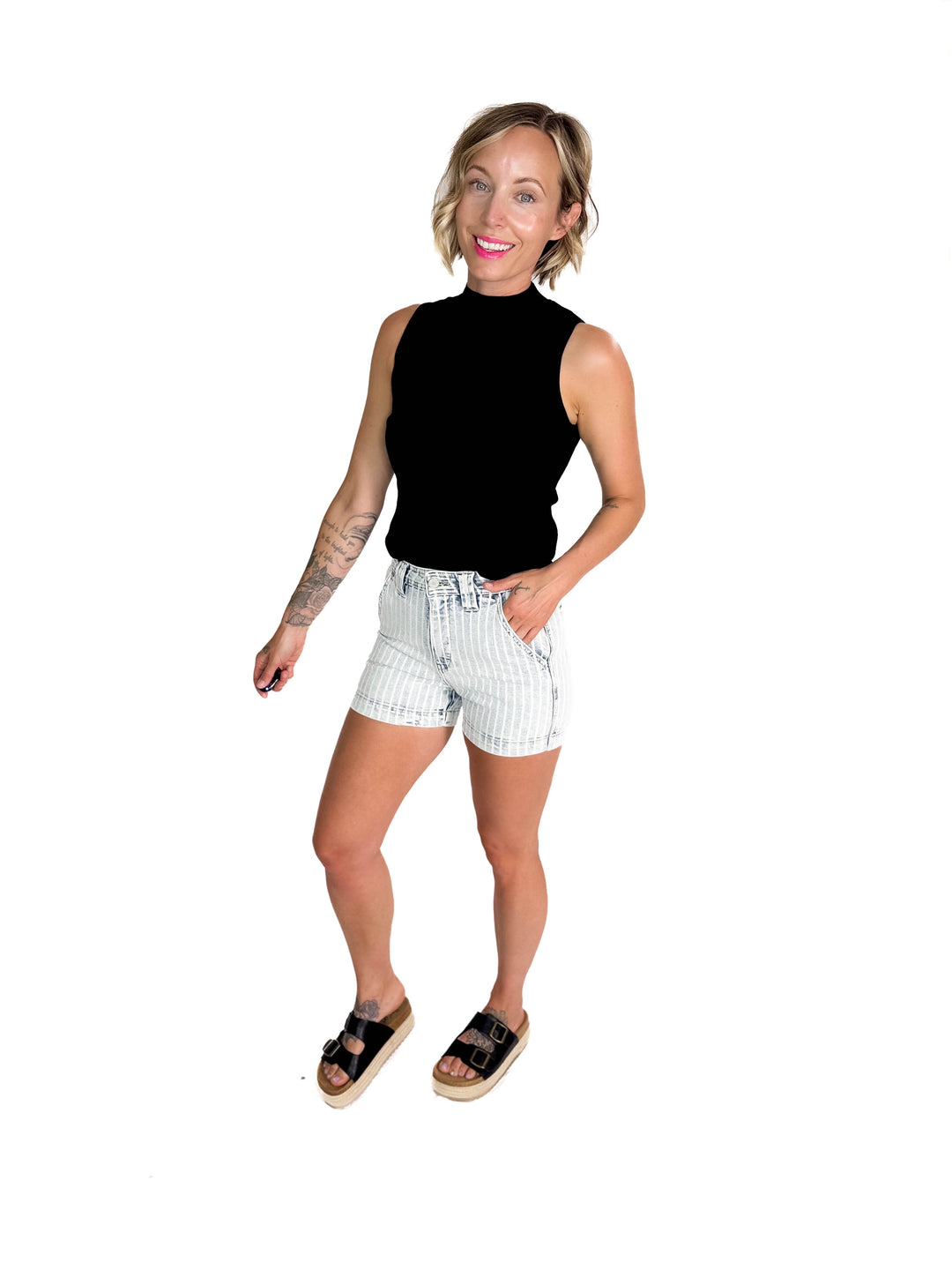 Melena Mock Neck Ribbed Knit Tank- BLACK-FINAL SALE