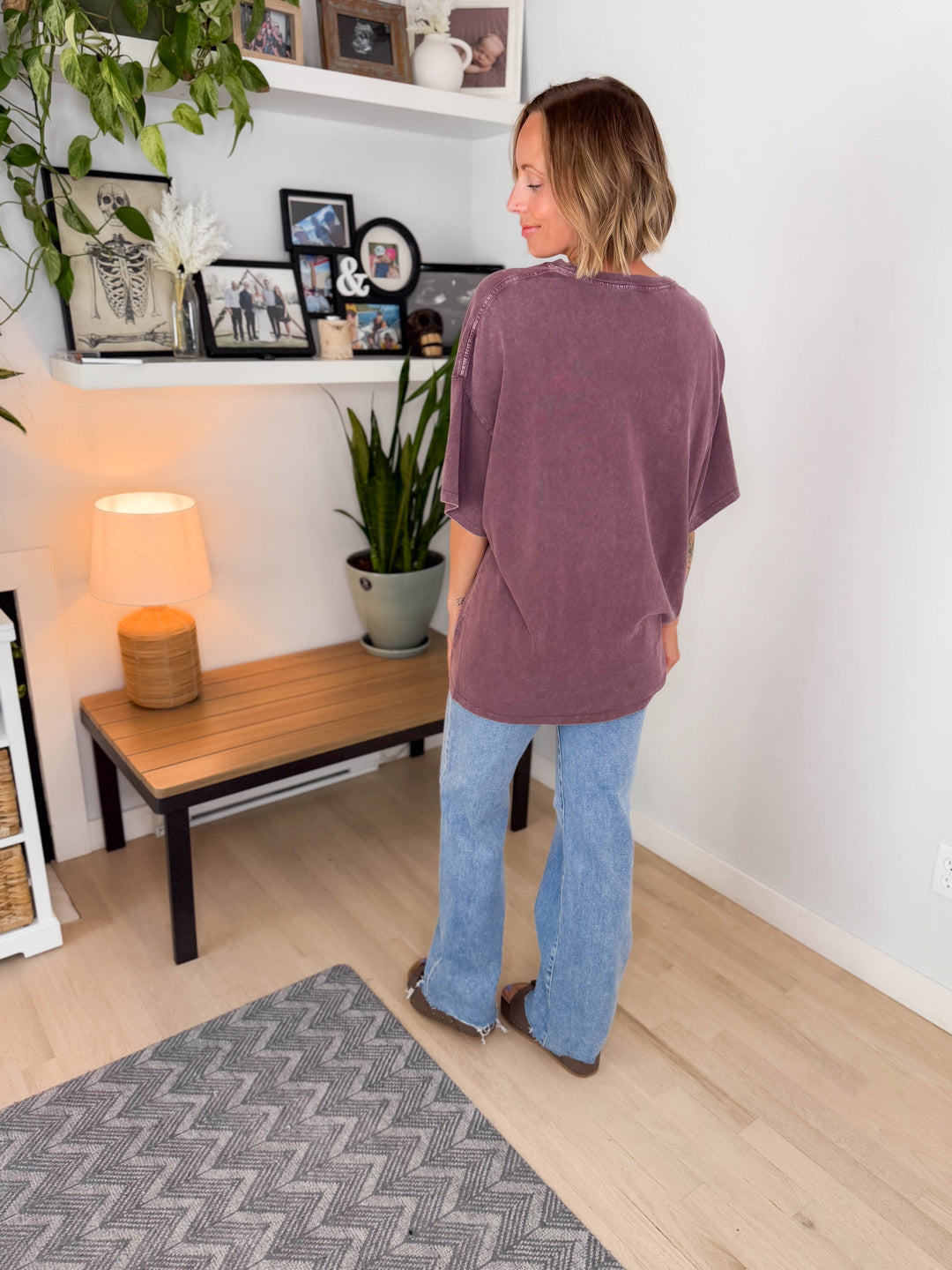 Keri Washed Cotton Boyfriend Tee- DARK CHERRY