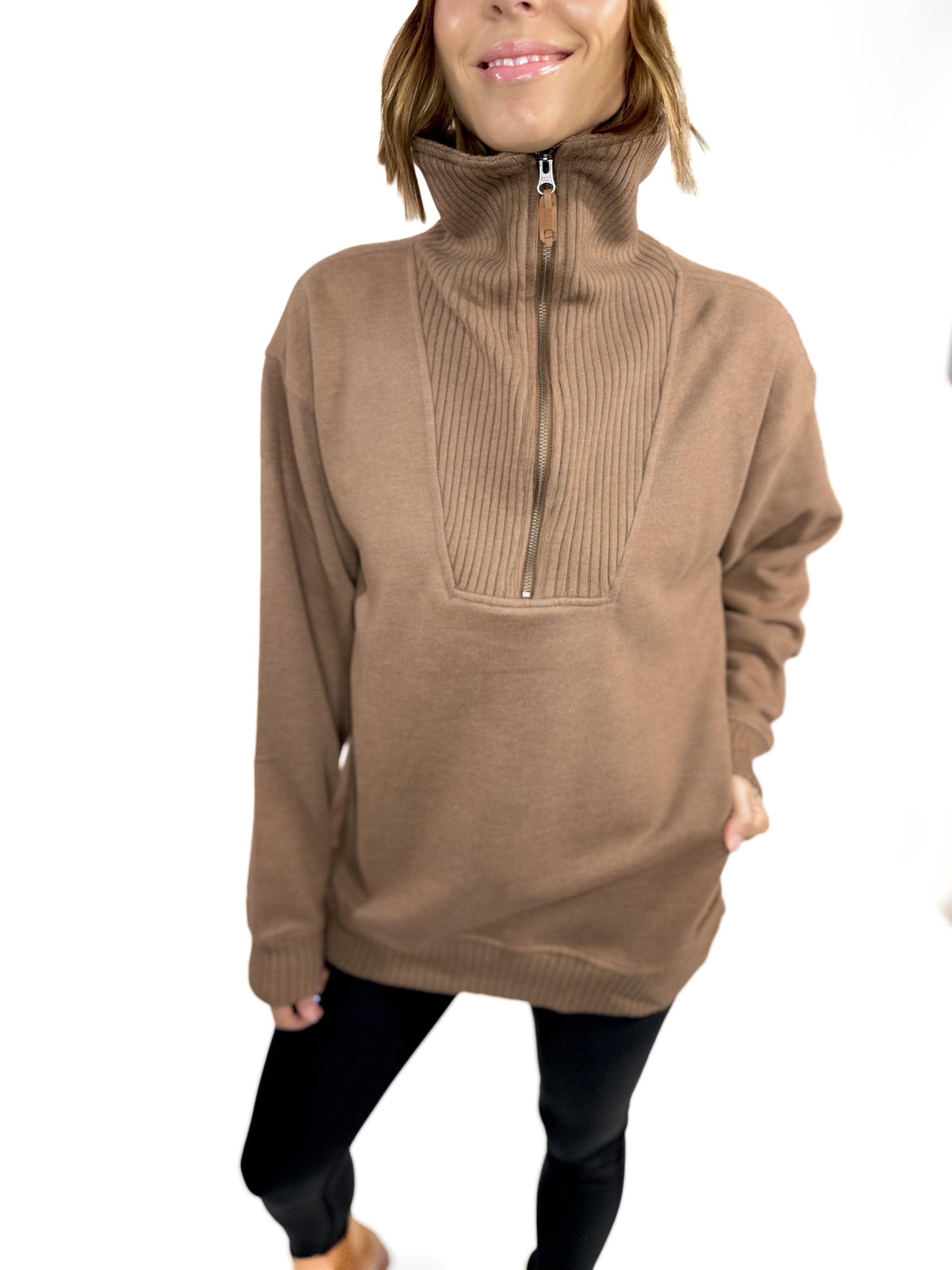 Thelma Mock Neck Fleece- ACORN