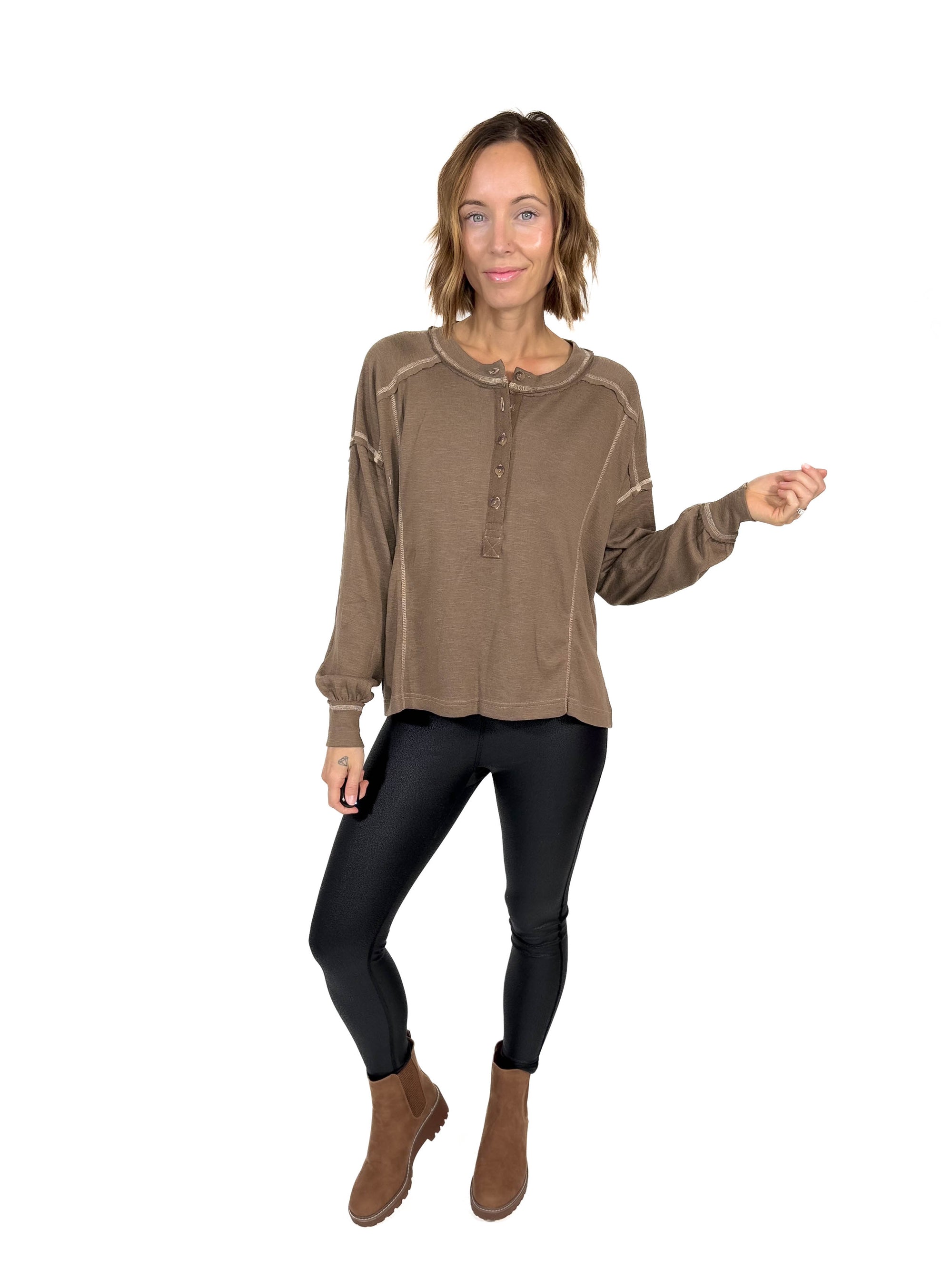 Niagra Henley Top- BROWN-FINAL SALE*S*