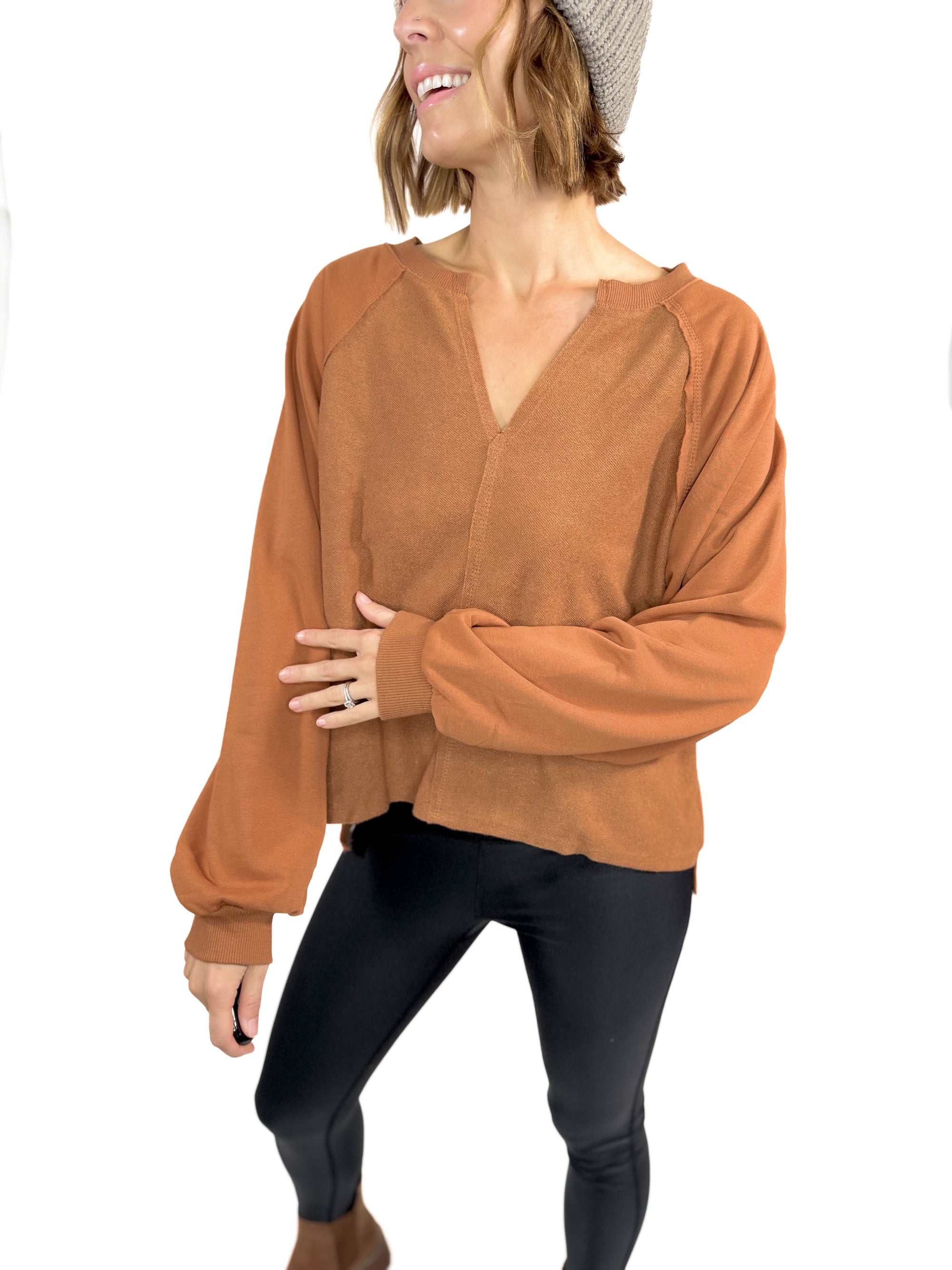 Yukon Exposed Seam Long Sleeve- RUST