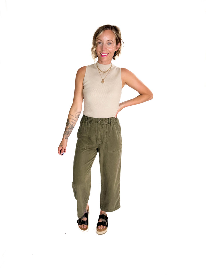 Melena Mock Neck Ribbed Knit Tank- CHAMPAGNE-FINAL SALE
