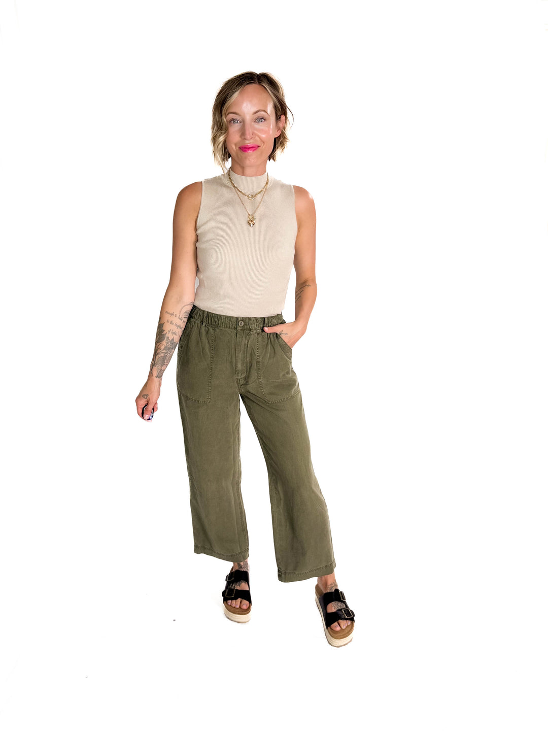 Melena Mock Neck Ribbed Knit Tank- CHAMPAGNE-FINAL SALE