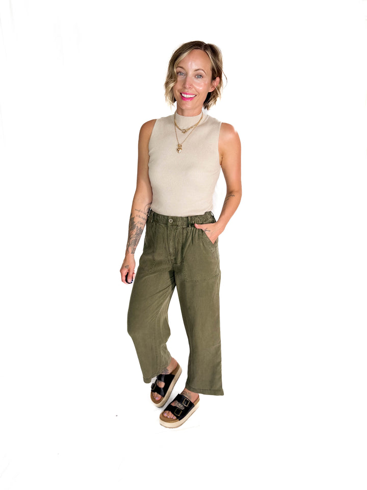 Melena Mock Neck Ribbed Knit Tank- CHAMPAGNE-FINAL SALE