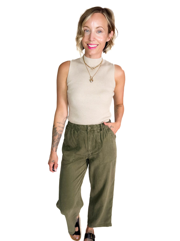 Melena Mock Neck Ribbed Knit Tank- CHAMPAGNE-FINAL SALE