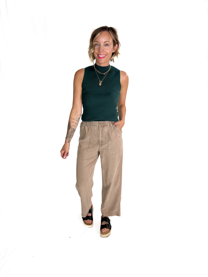 Melena Mock Neck Ribbed Knit Tank- TEAL GREEN-FINAL SALE