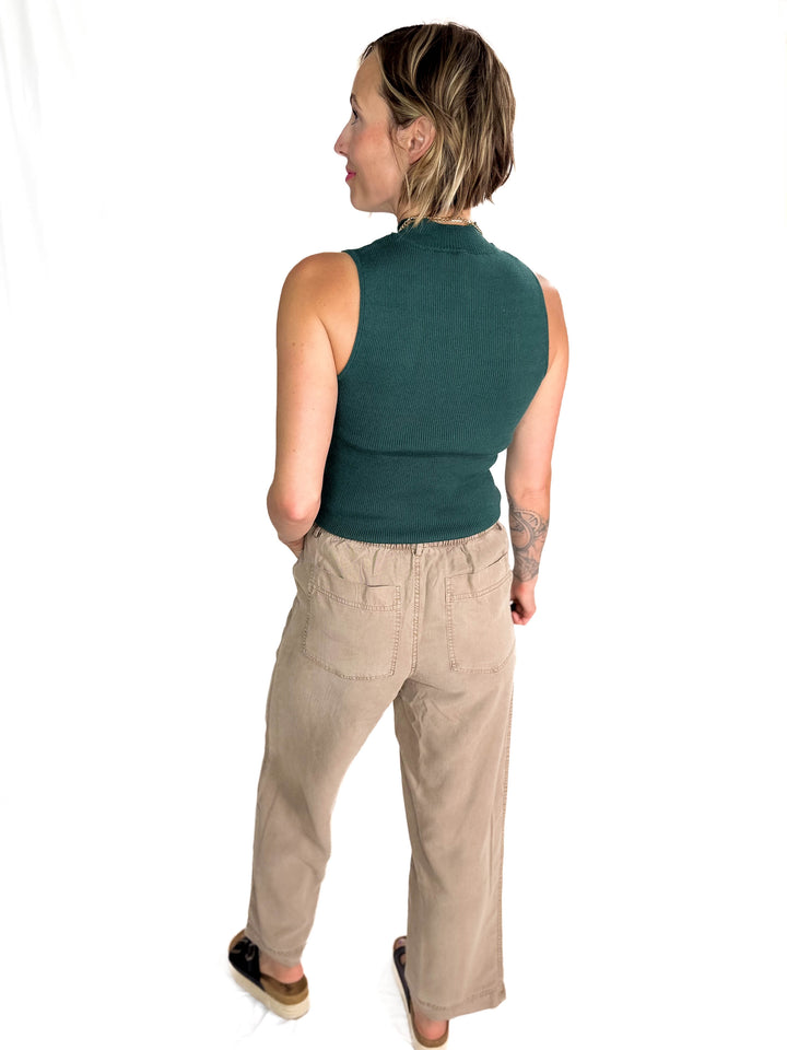 Melena Mock Neck Ribbed Knit Tank- TEAL GREEN-FINAL SALE