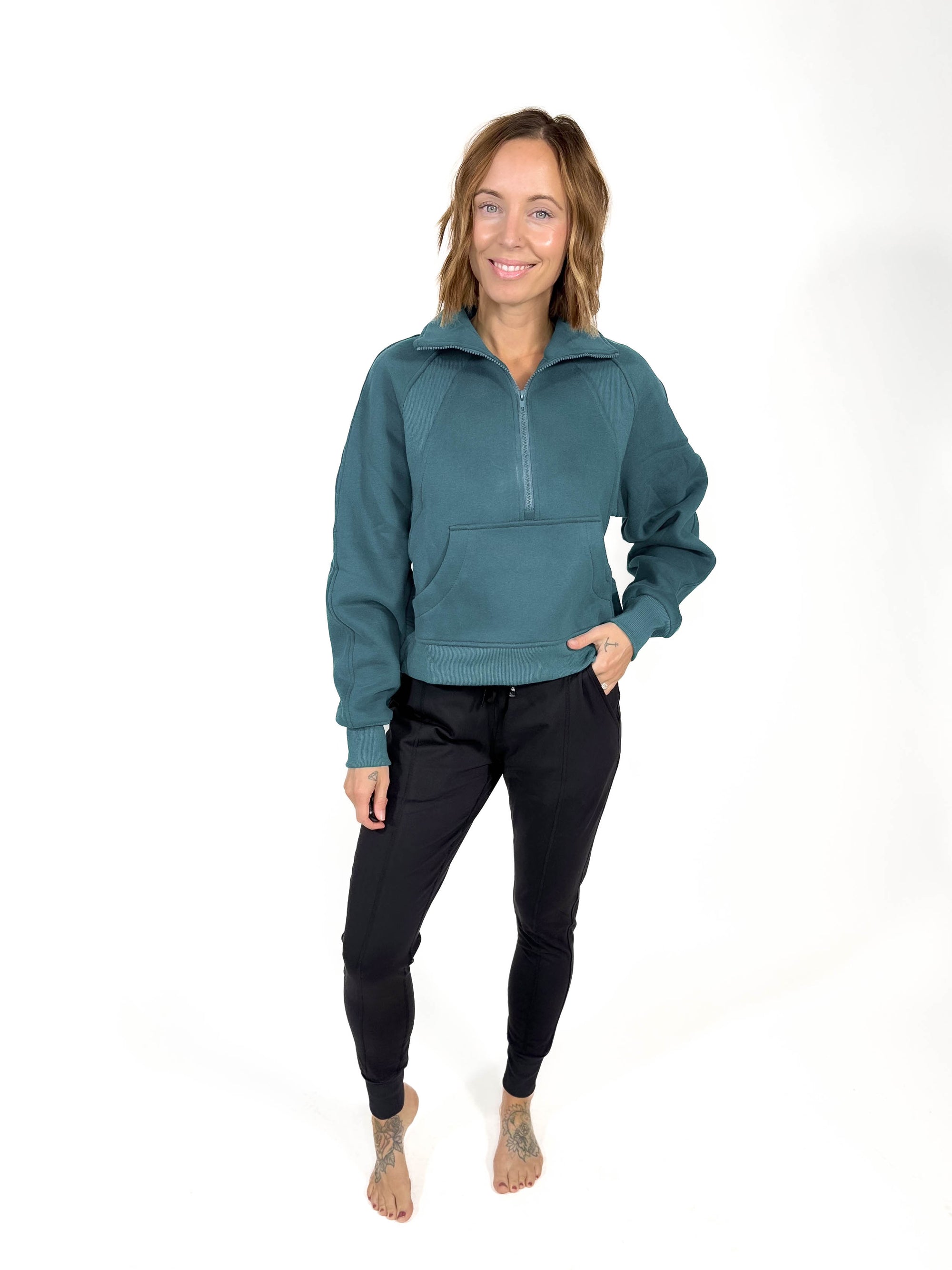 Morgan Funnel Neck Half Zip- TEAL -FINAL SALE