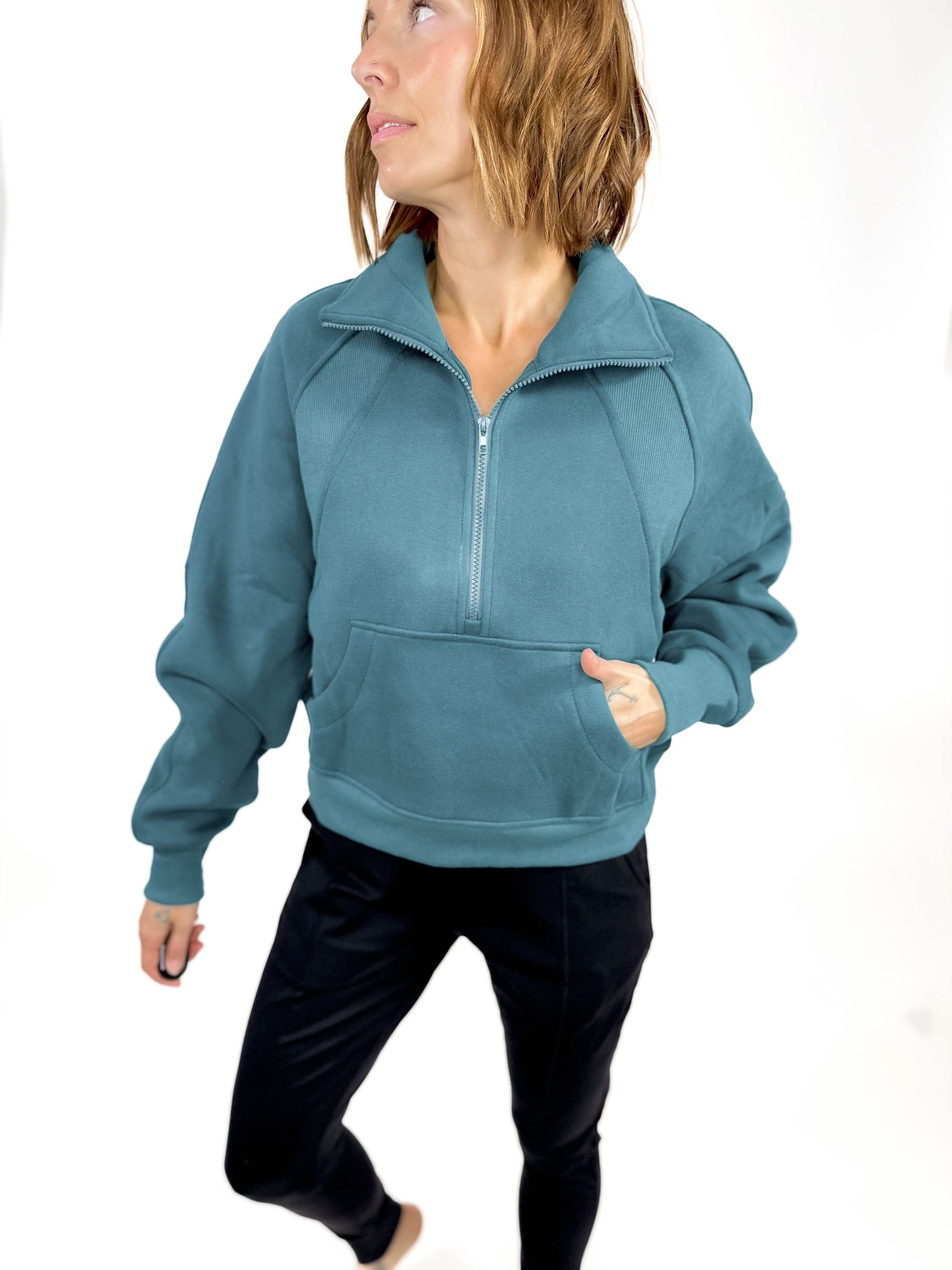 Morgan Funnel Neck Half Zip- TEAL -FINAL SALE