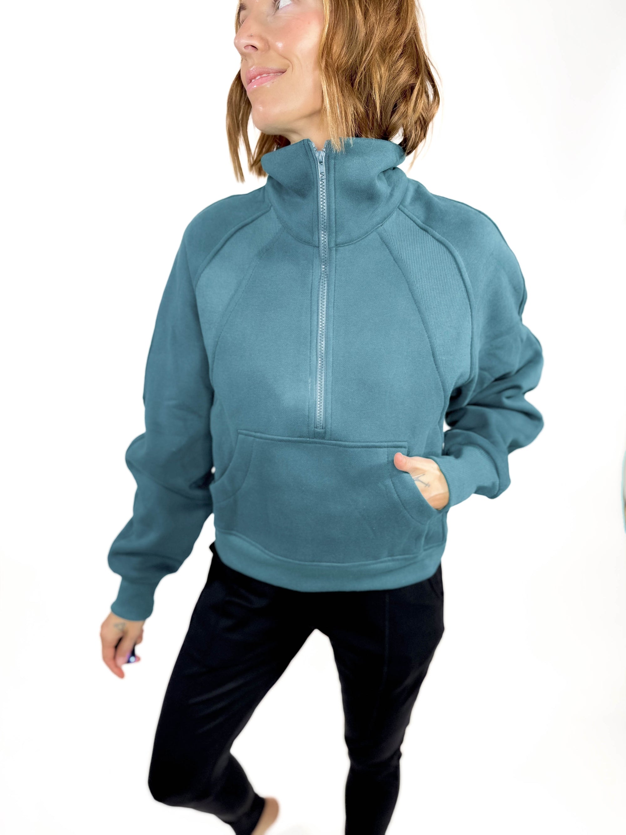 Morgan Funnel Neck Half Zip- TEAL -FINAL SALE