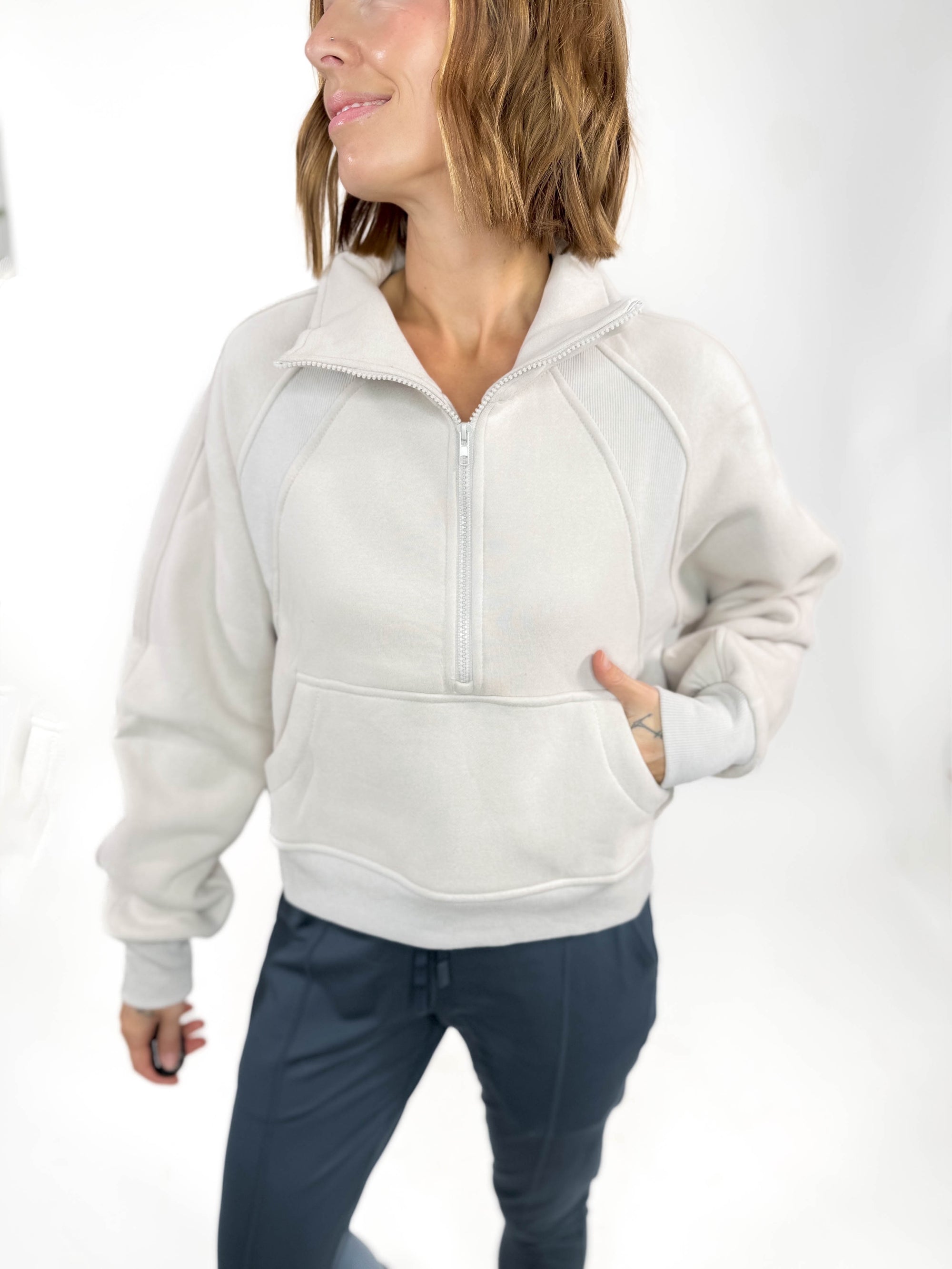 Morgan Funnel Neck Half Zip- CEMENT -FINAL SALE