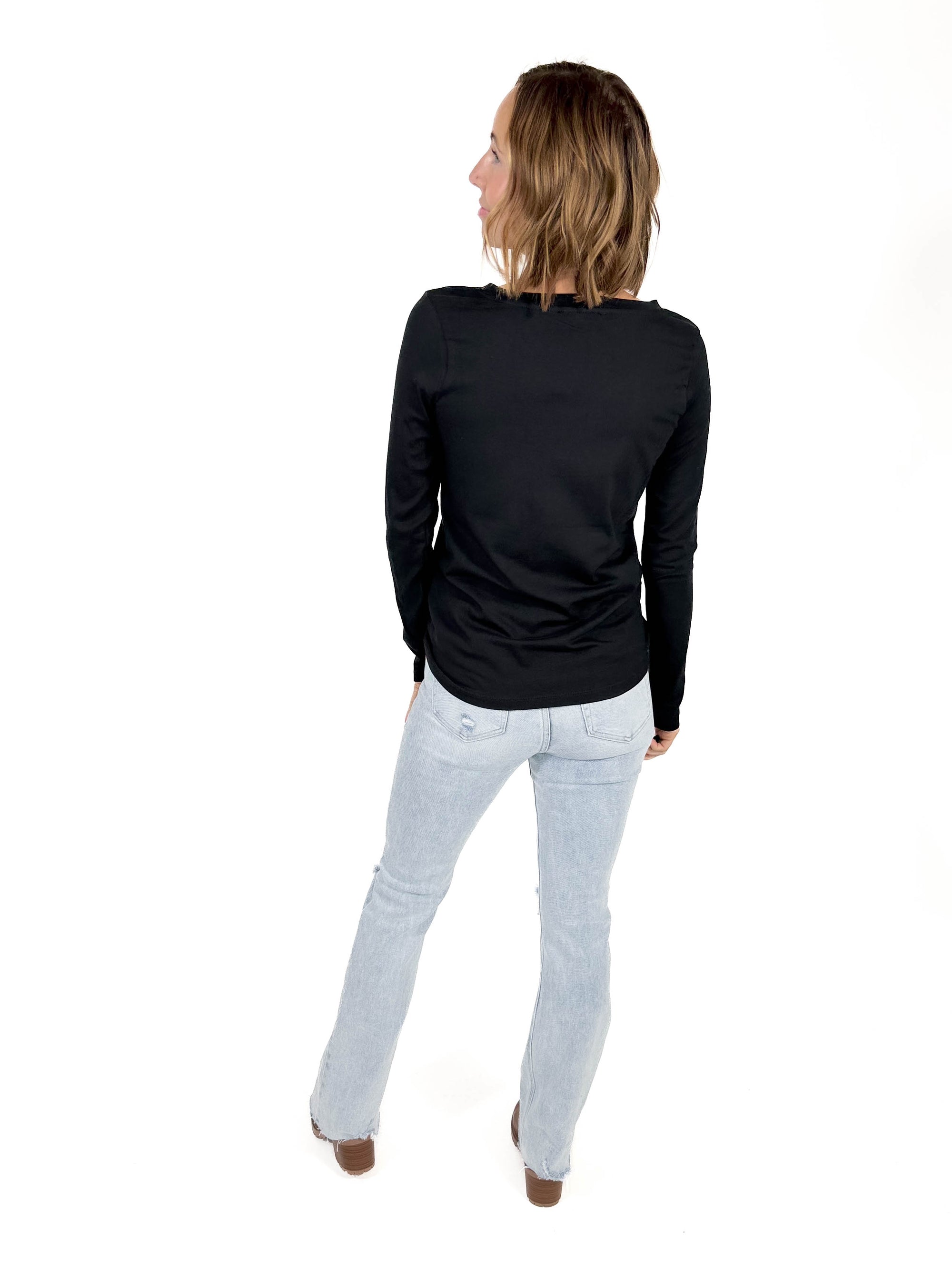 Better Than Basic Cotton V-neck Long Sleeve- BLACK -FINAL SALE