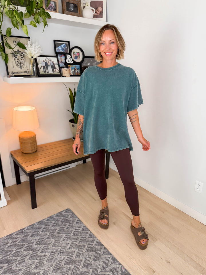 Keri Washed Cotton Boyfriend Tee- DARK TEAL
