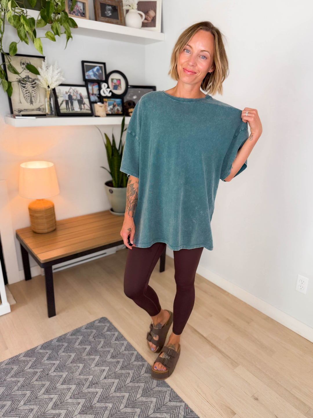 Keri Washed Cotton Boyfriend Tee- DARK TEAL