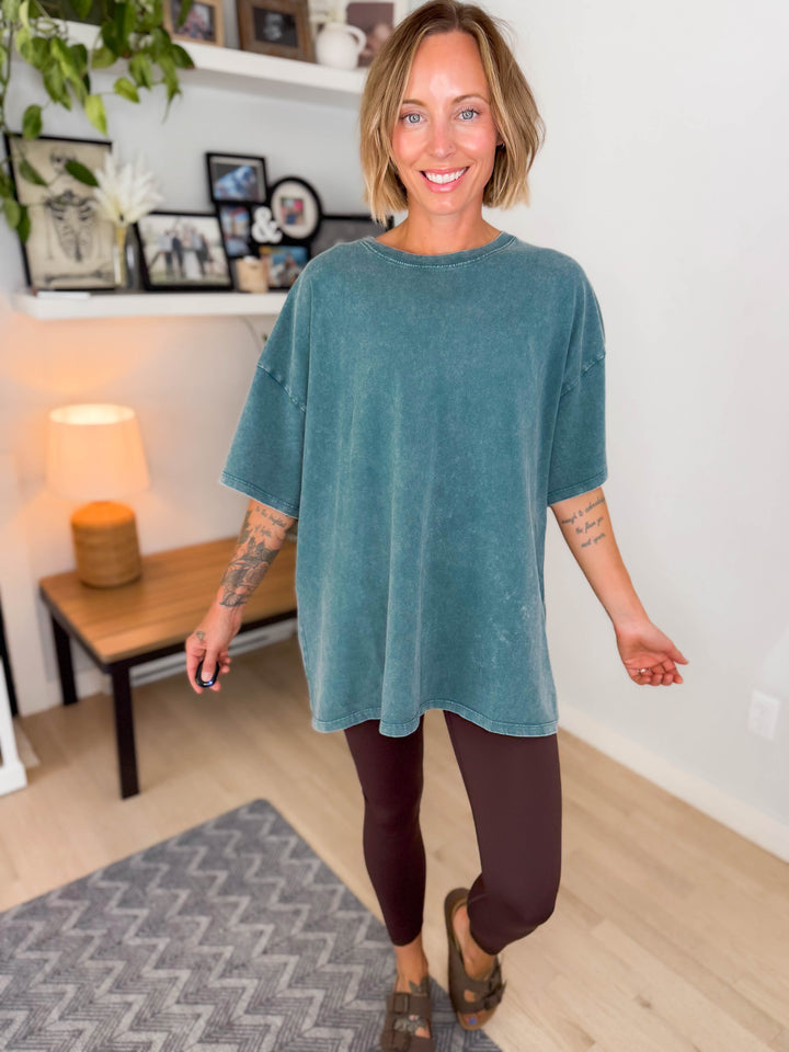 Keri Washed Cotton Boyfriend Tee- DARK TEAL