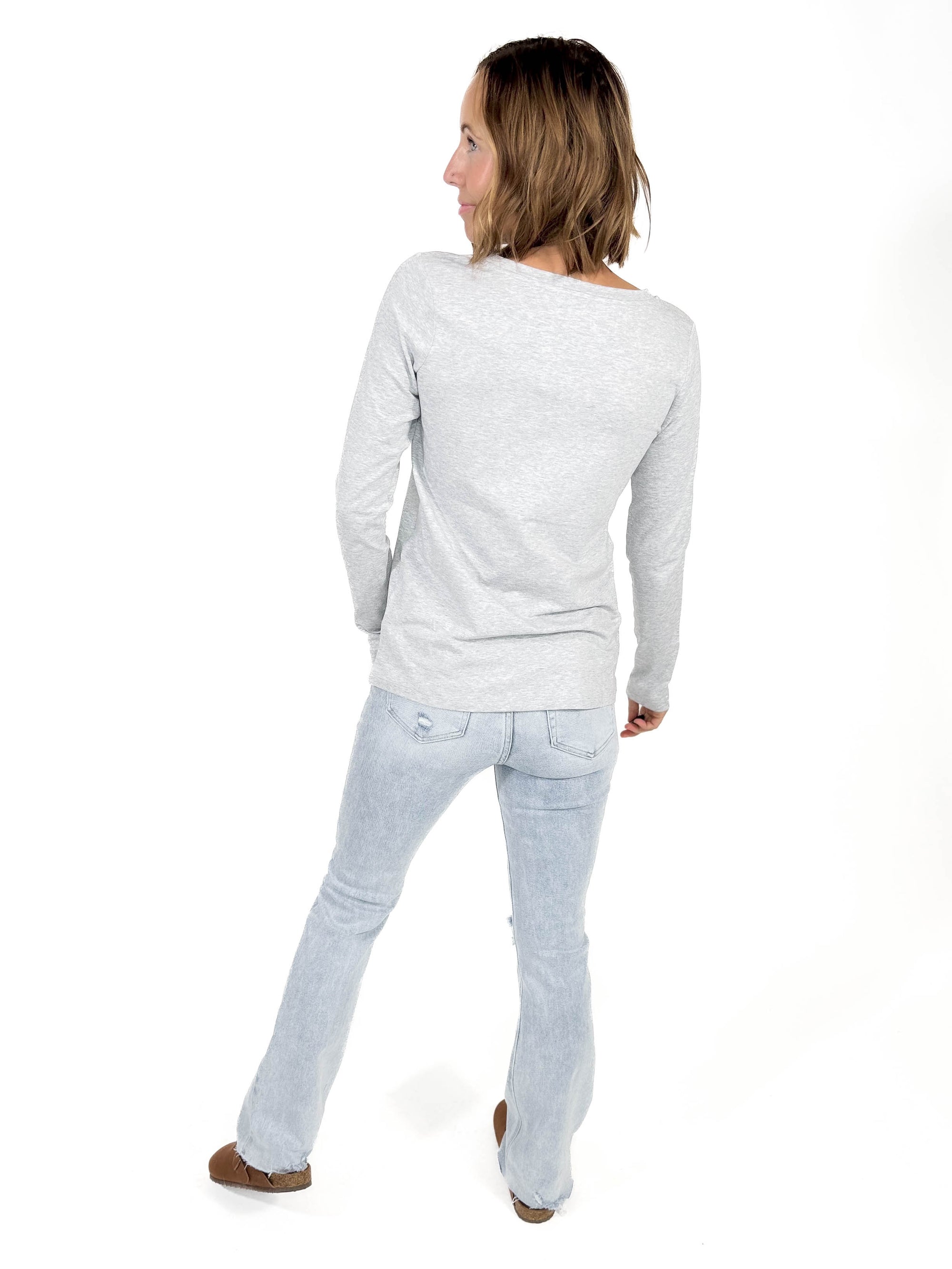 Better Than Basic Cotton V-neck Long Sleeve- HTHR GREY -FINAL SALE