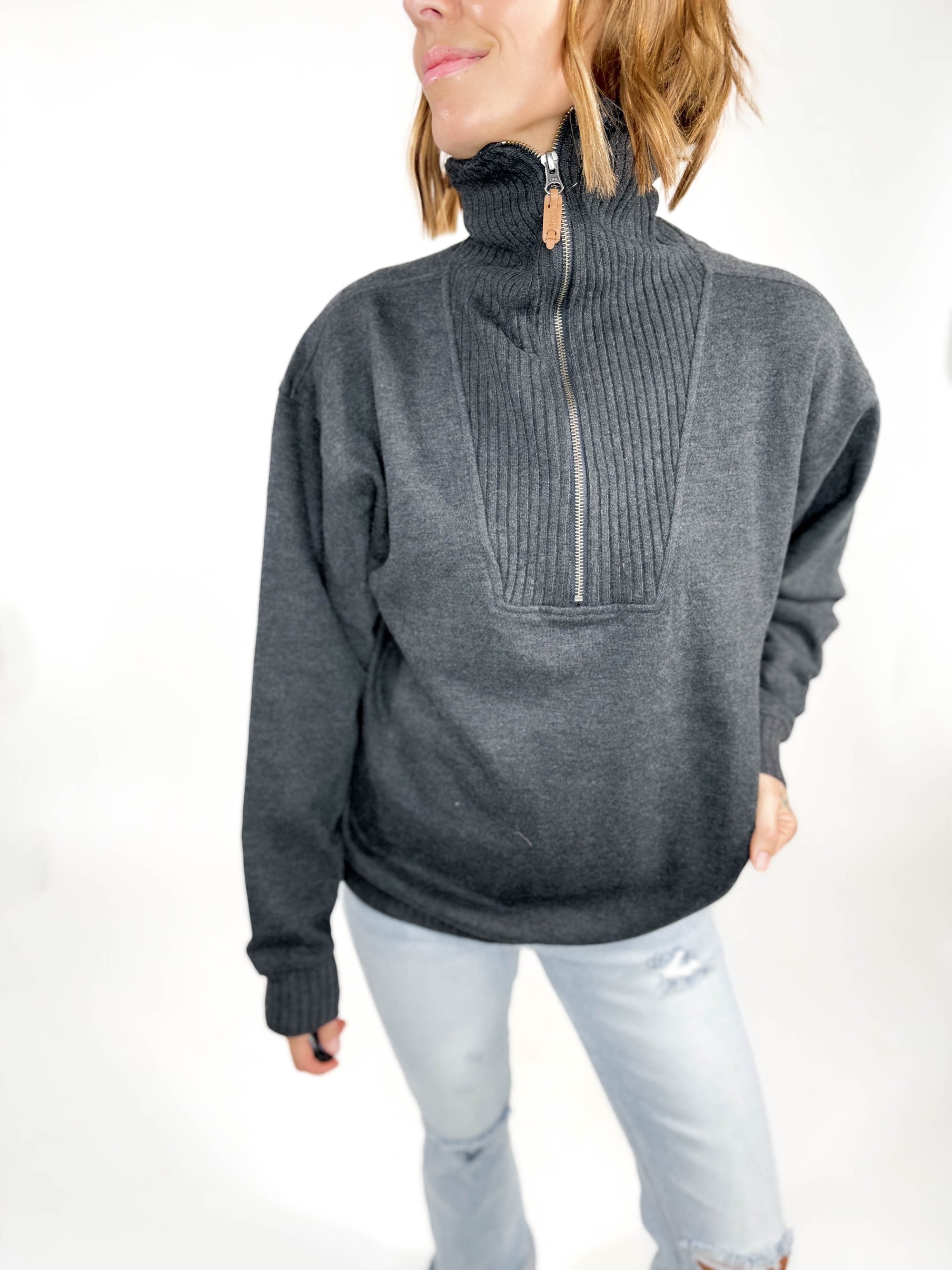 Thelma Mock Neck Fleece- BLACK