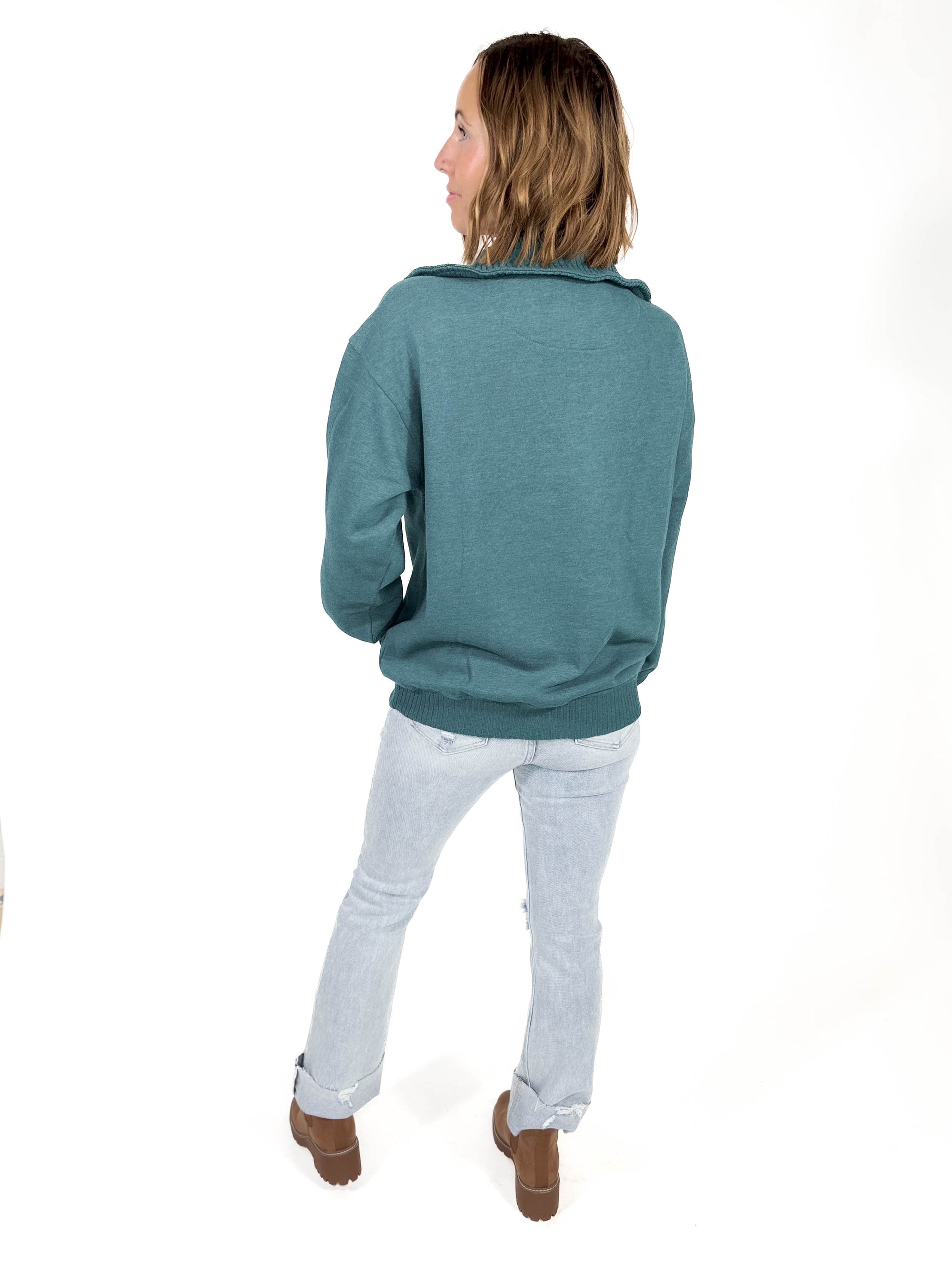 Thelma Mock Neck Fleece- EMERALD