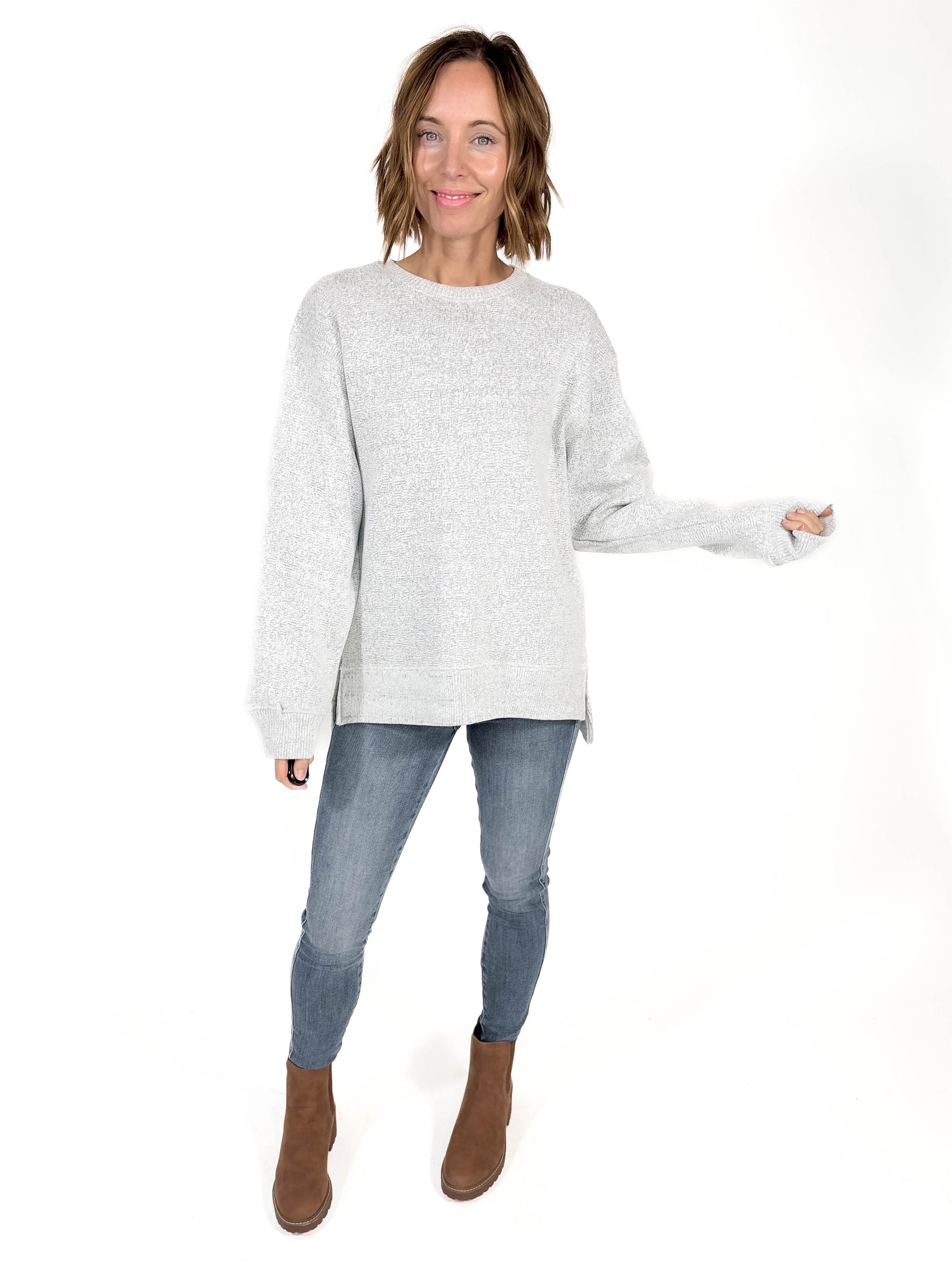 Abrianna Fleece Lined Crewneck- OATMEAL -FINAL SALE