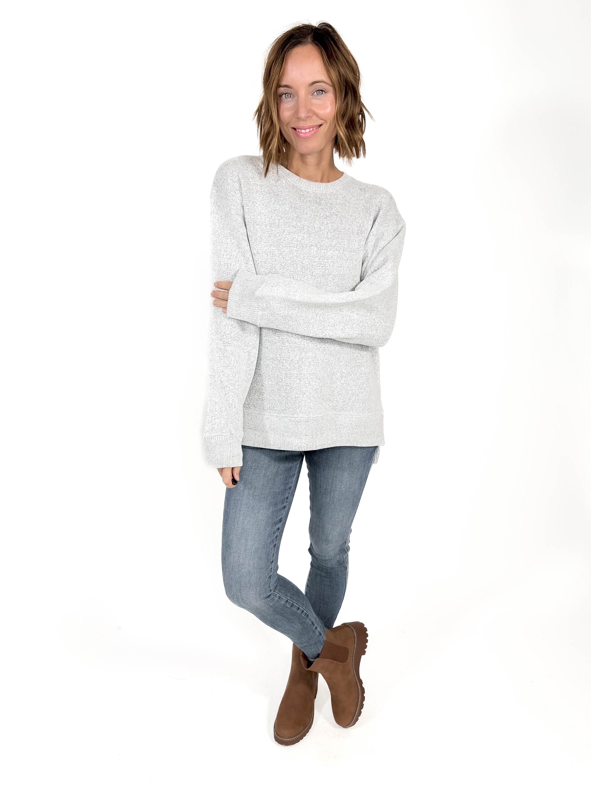 Abrianna Fleece Lined Crewneck- OATMEAL -FINAL SALE