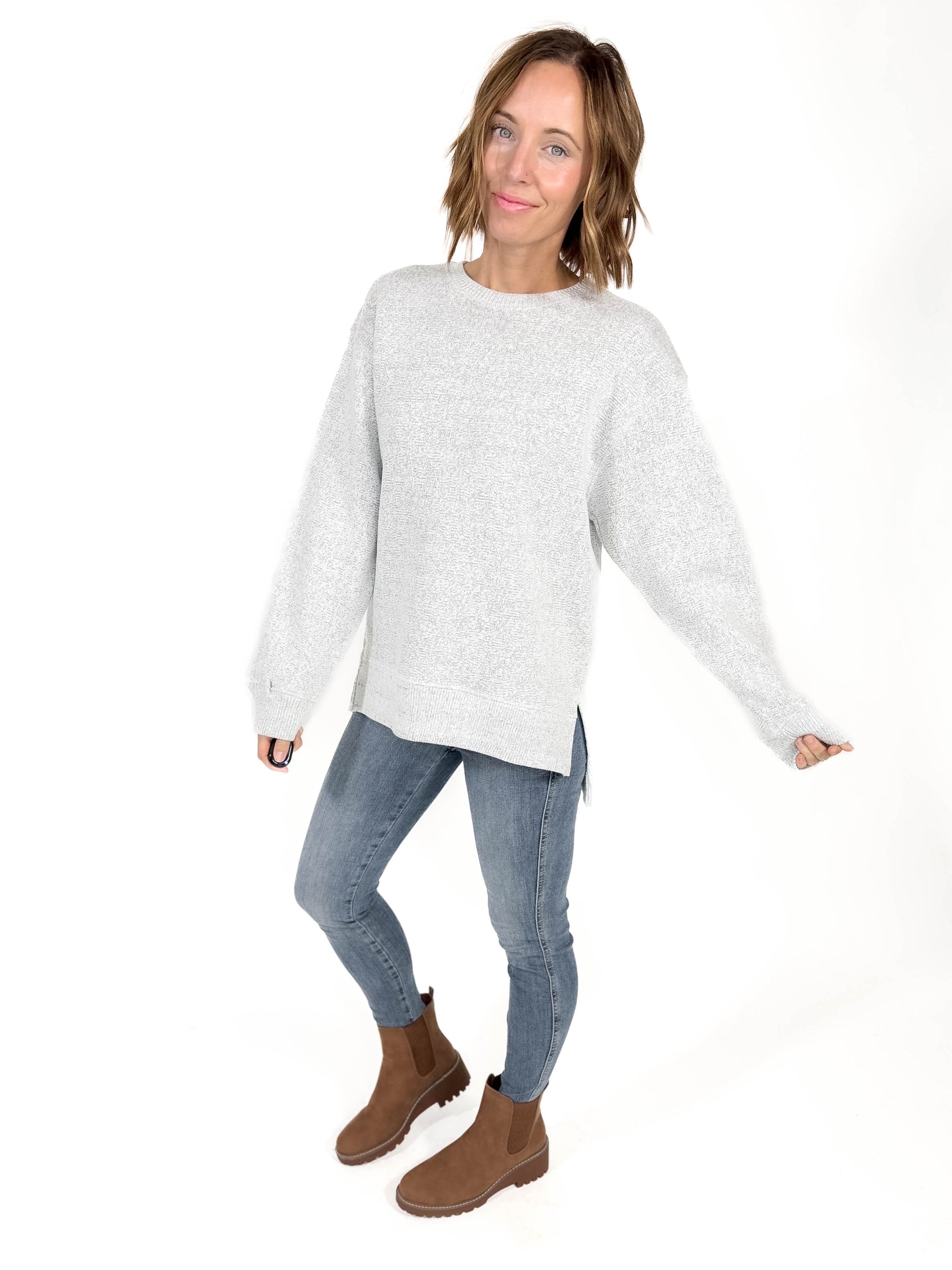 Abrianna Fleece Lined Crewneck- OATMEAL -FINAL SALE