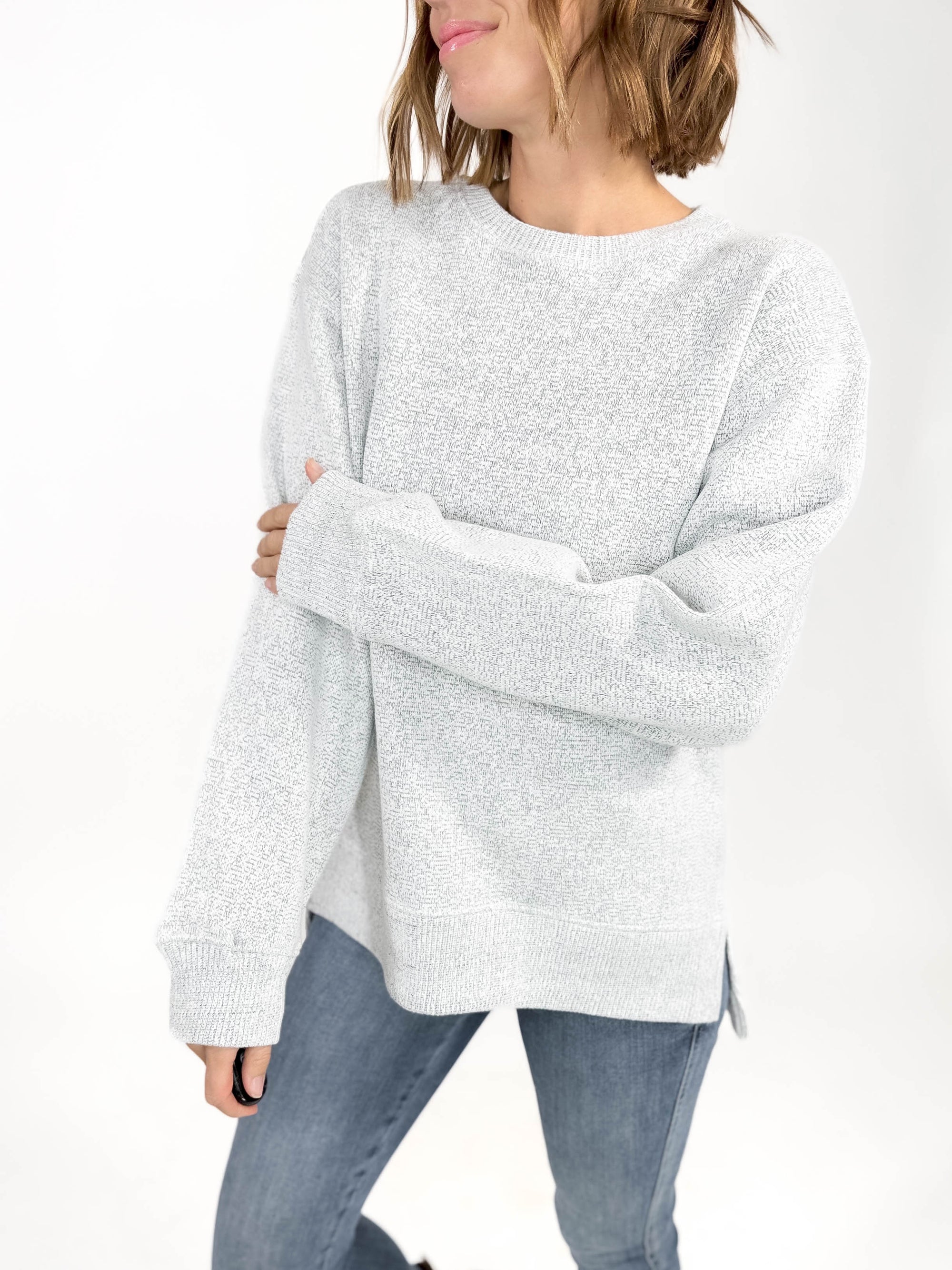 Abrianna Fleece Lined Crewneck- OATMEAL -FINAL SALE