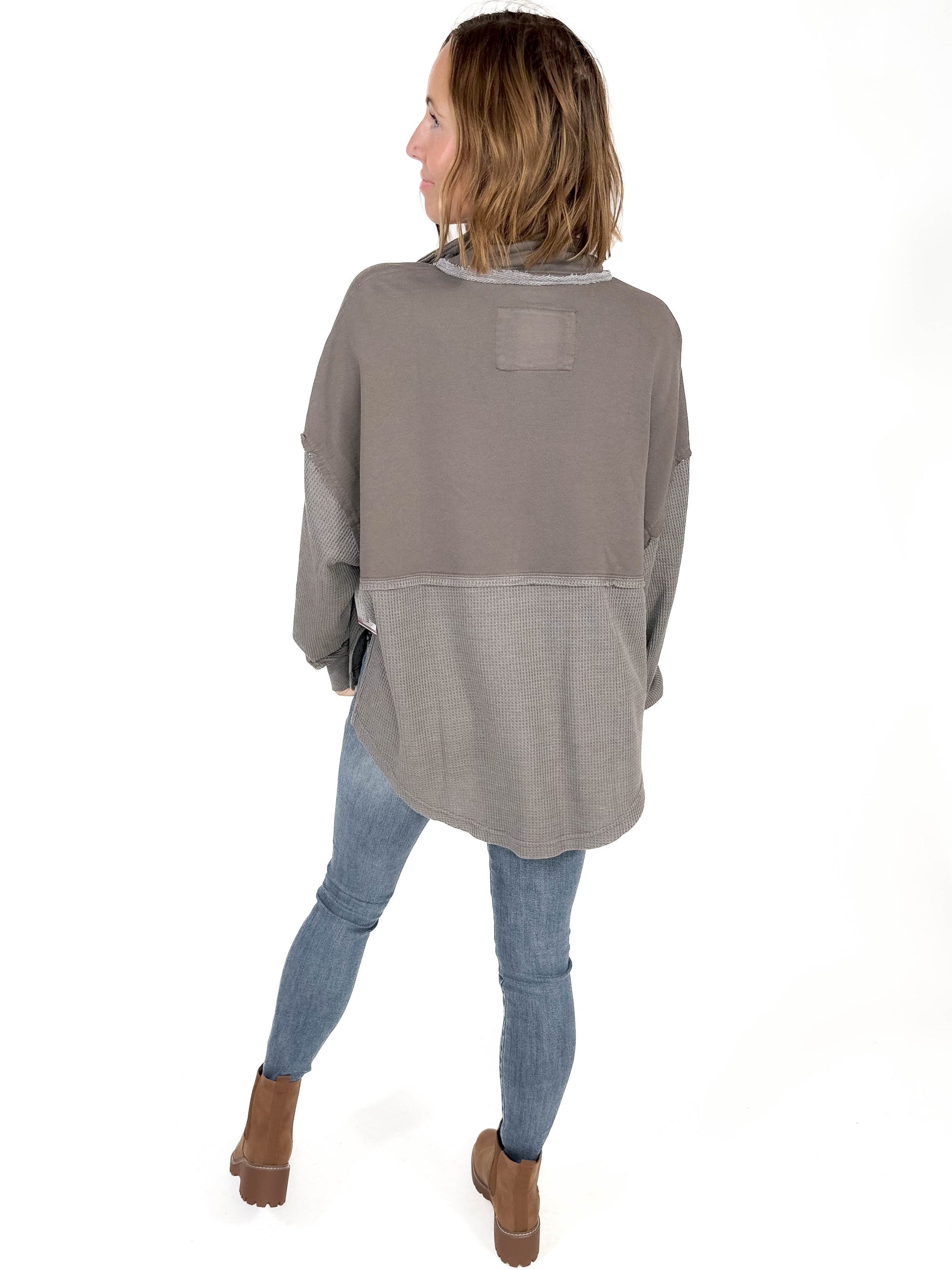 Ready or Not Waffle 1/2 Zip- GREY