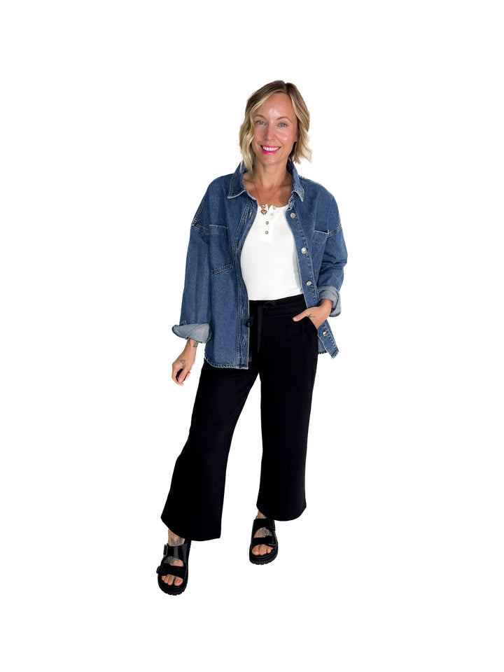 Elara Button Down Denim Jacket- DARK WASH-FINAL SALE