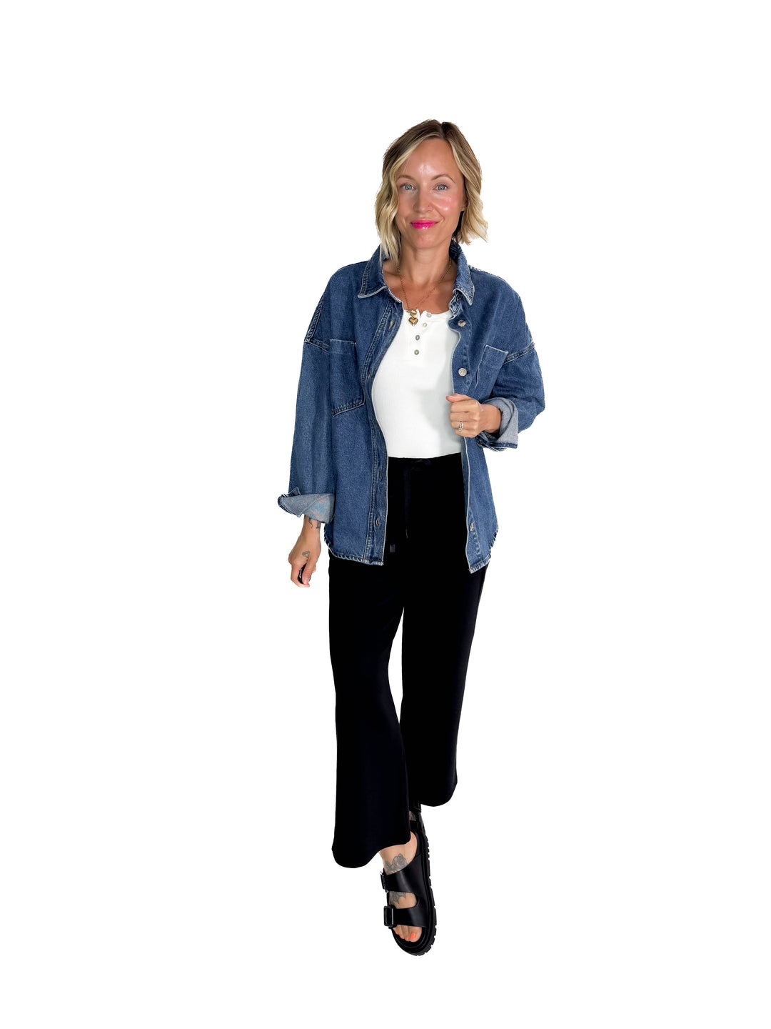 Elara Button Down Denim Jacket- DARK WASH-FINAL SALE