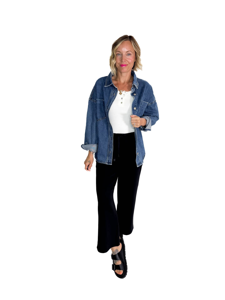 Elara Button Down Denim Jacket- DARK WASH-FINAL SALE