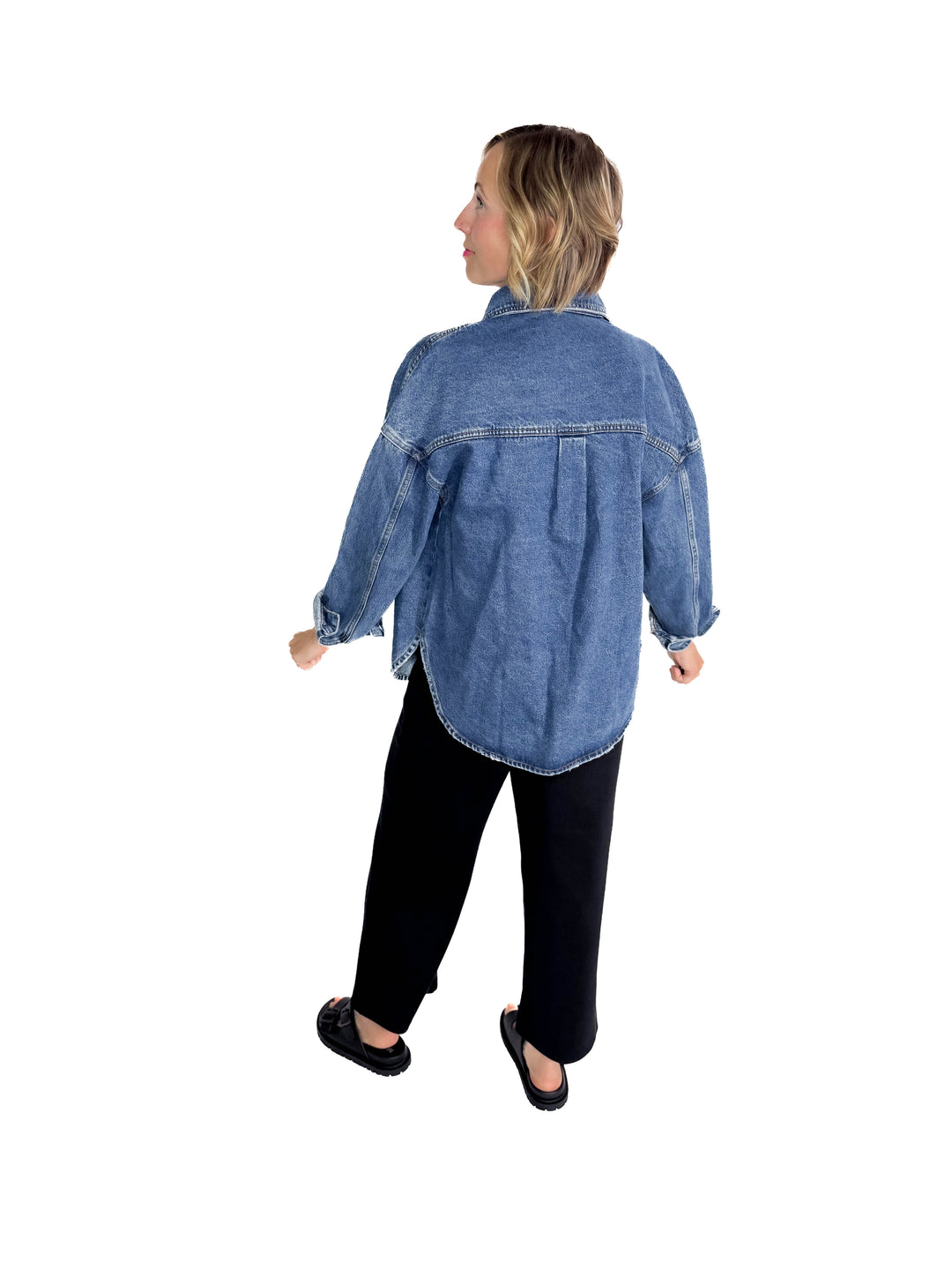 Elara Button Down Denim Jacket- DARK WASH-FINAL SALE