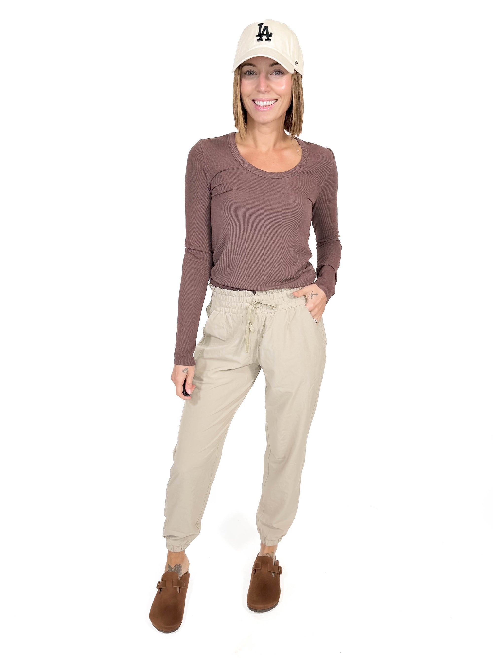 MONO B Blake High Waist Jogger- SMOKEY TAUPE-FINAL SALE