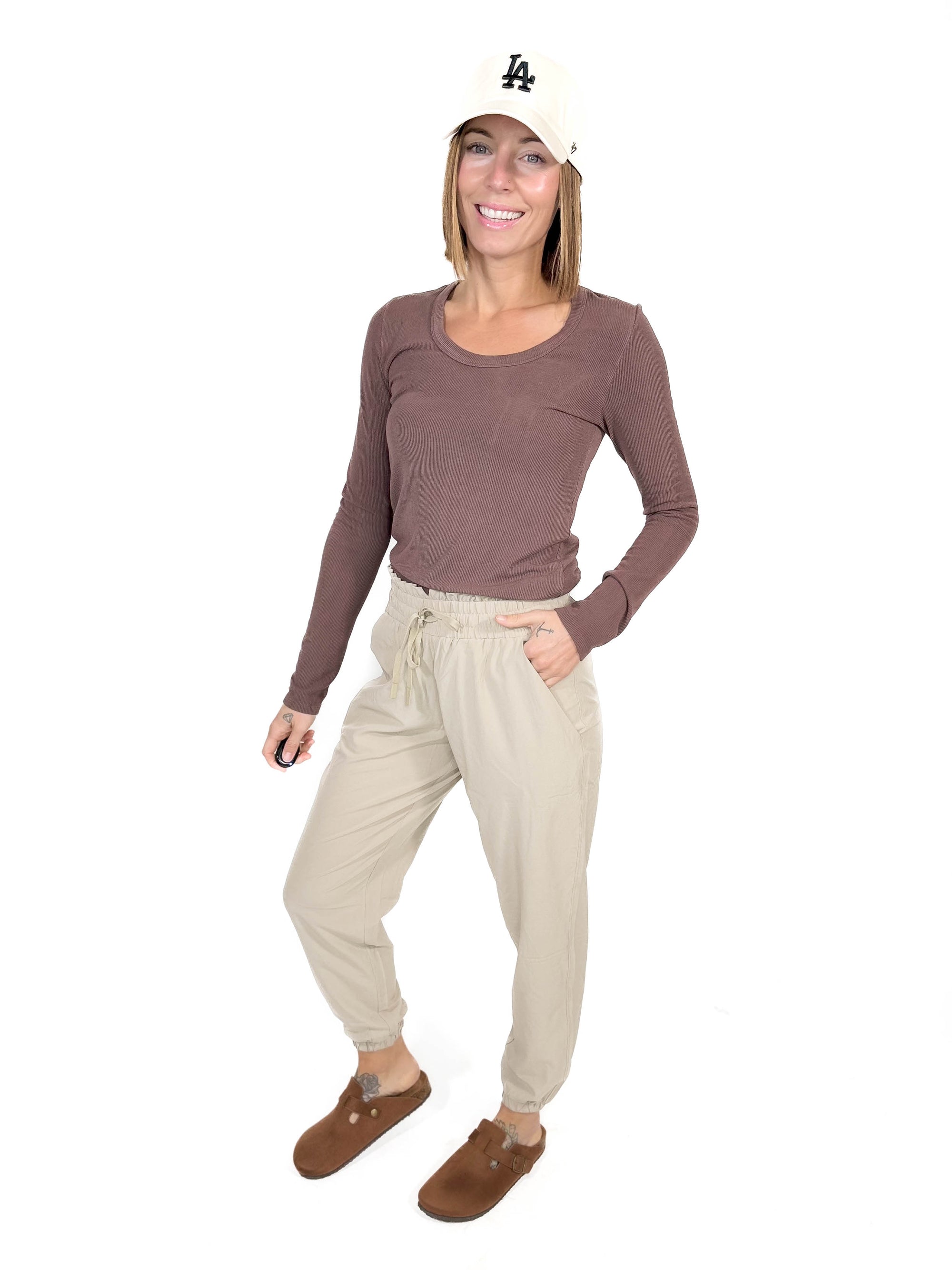 MONO B Blake High Waist Jogger- SMOKEY TAUPE-FINAL SALE