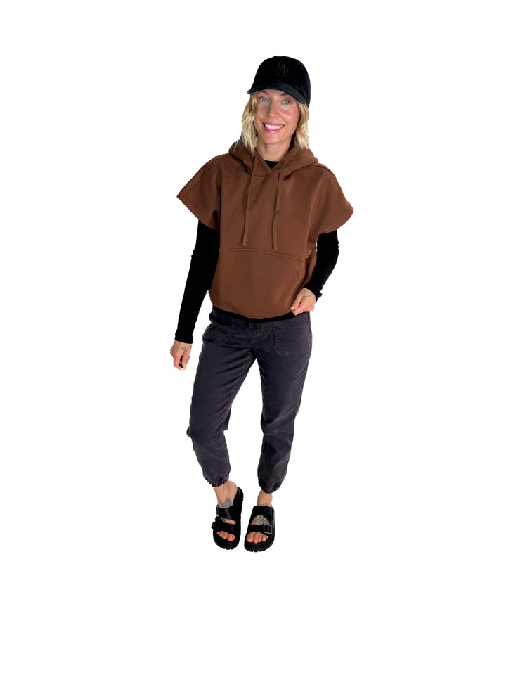 Rae Drawstring Waist Hoodie Top- ESPRESSO-FINAL SALE