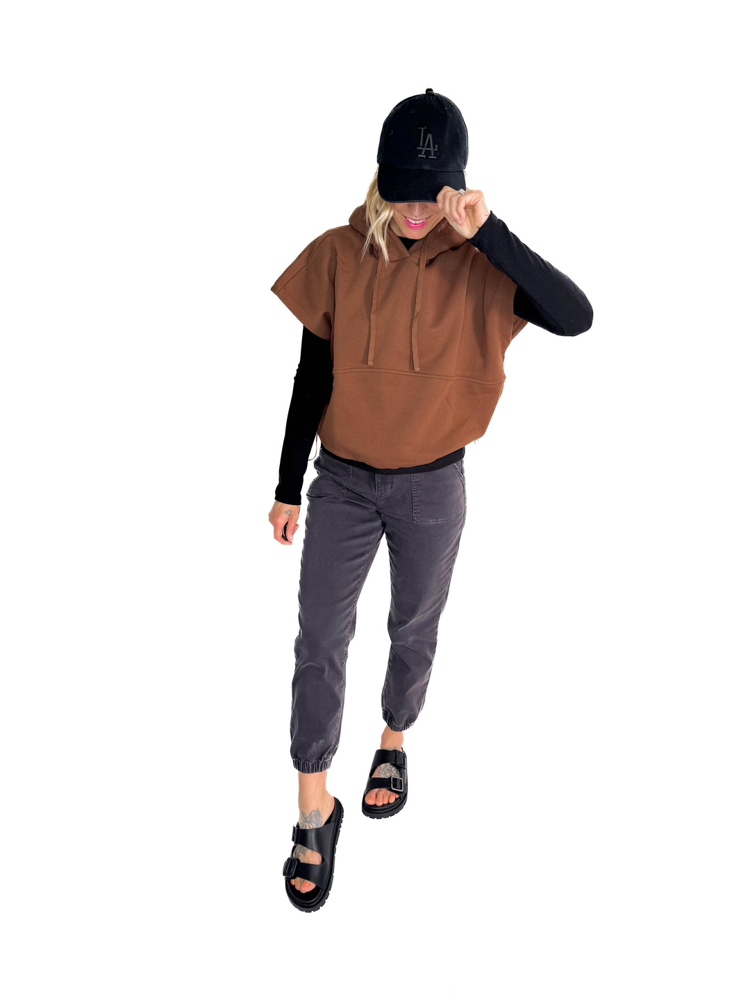 Rae Drawstring Waist Hoodie Top- ESPRESSO-FINAL SALE