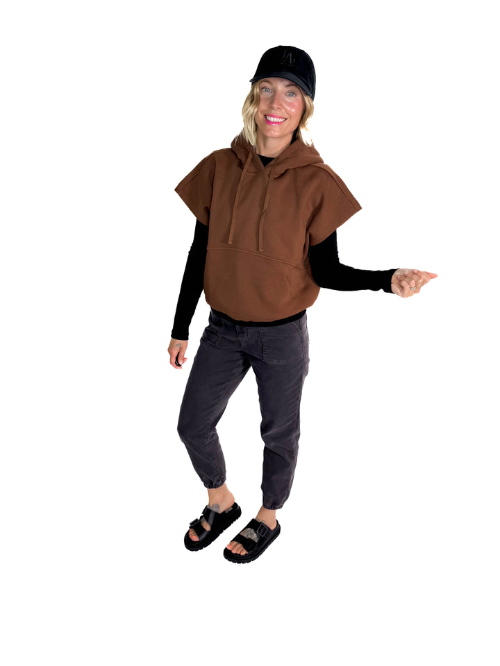 Rae Drawstring Waist Hoodie Top- ESPRESSO-FINAL SALE