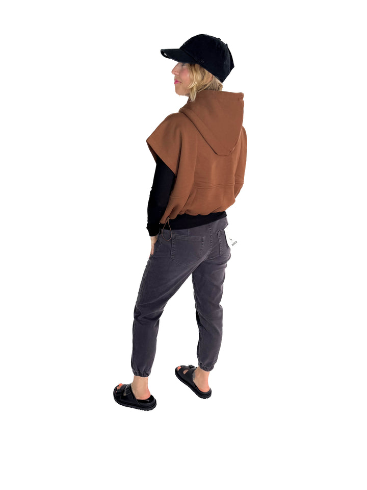 Rae Drawstring Waist Hoodie Top- ESPRESSO-FINAL SALE