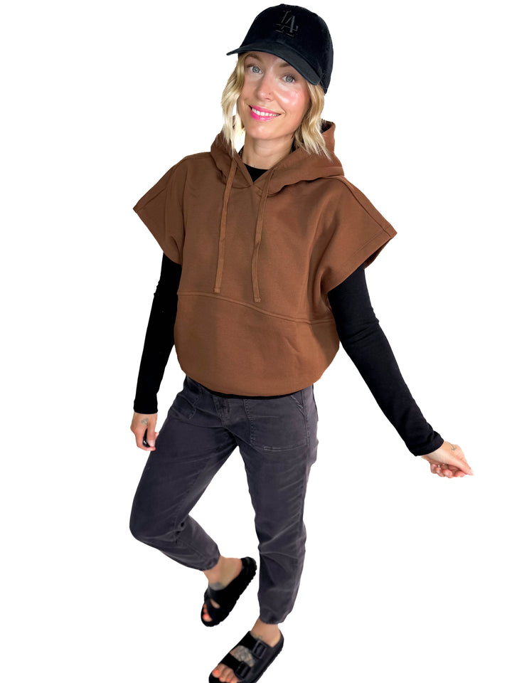 Rae Drawstring Waist Hoodie Top- ESPRESSO-FINAL SALE