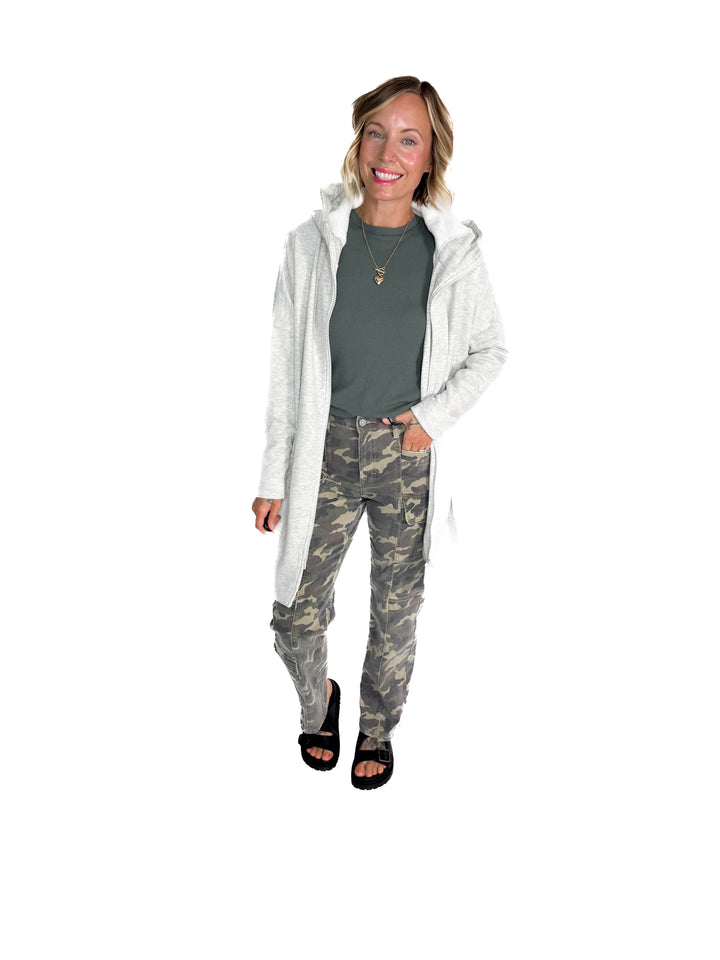 MONO B Nelly Longline Zip-Up Jacket With Hood- TWO TONE GREY-FINAL SALE