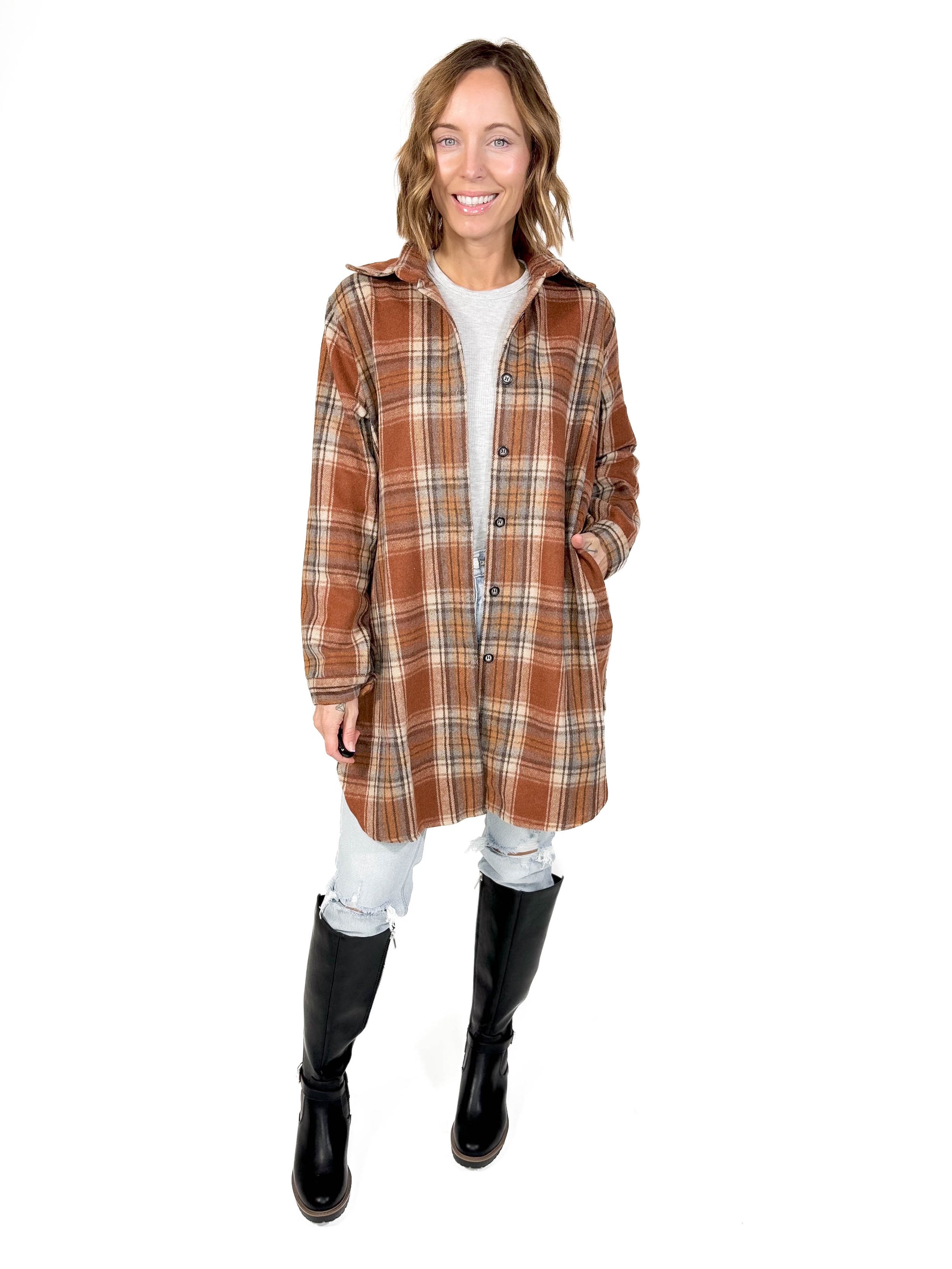 Renfrew Plaid Shacket- RUST