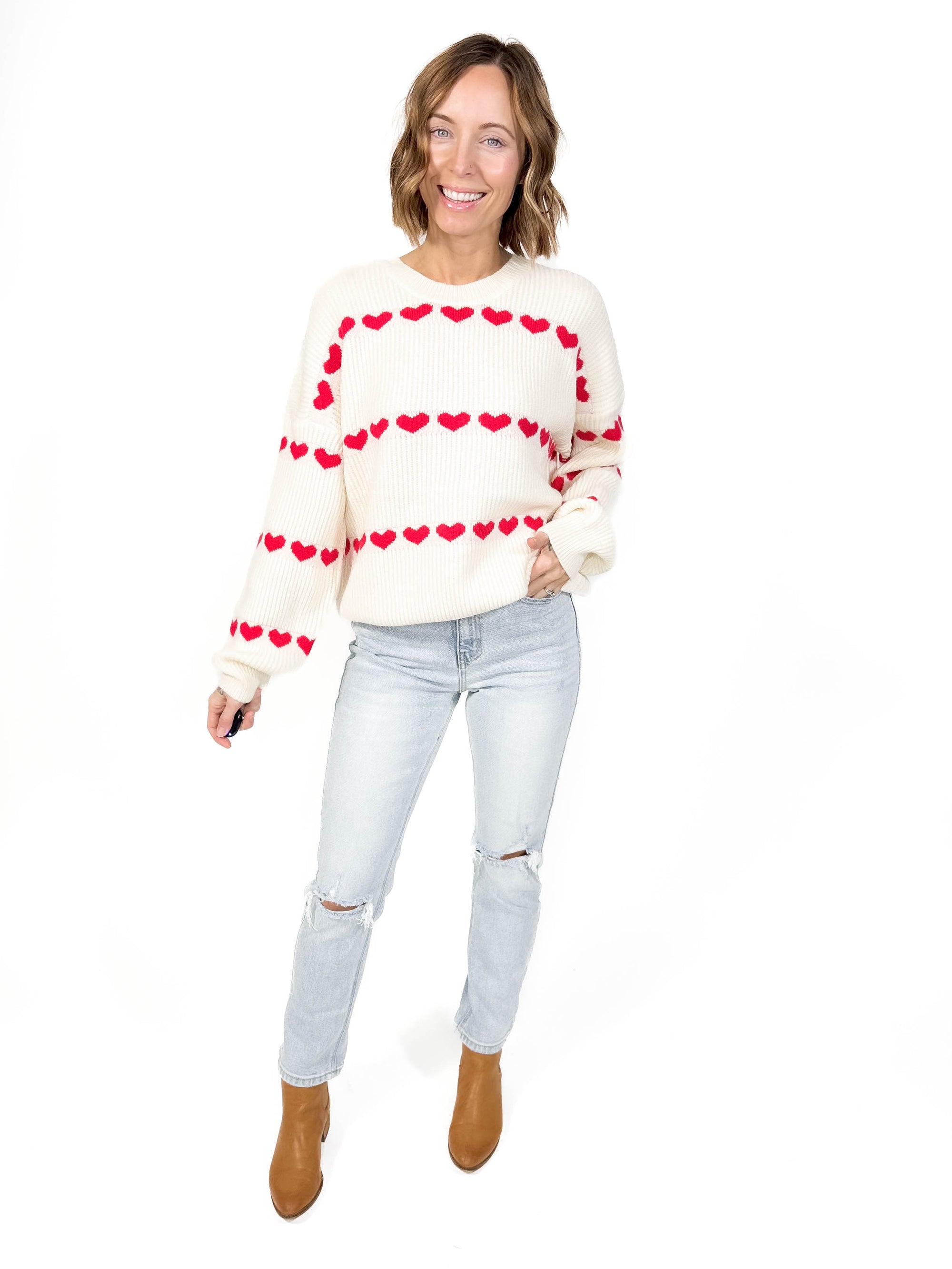 True Love Mini Hearts Sweater- IVORY/RED