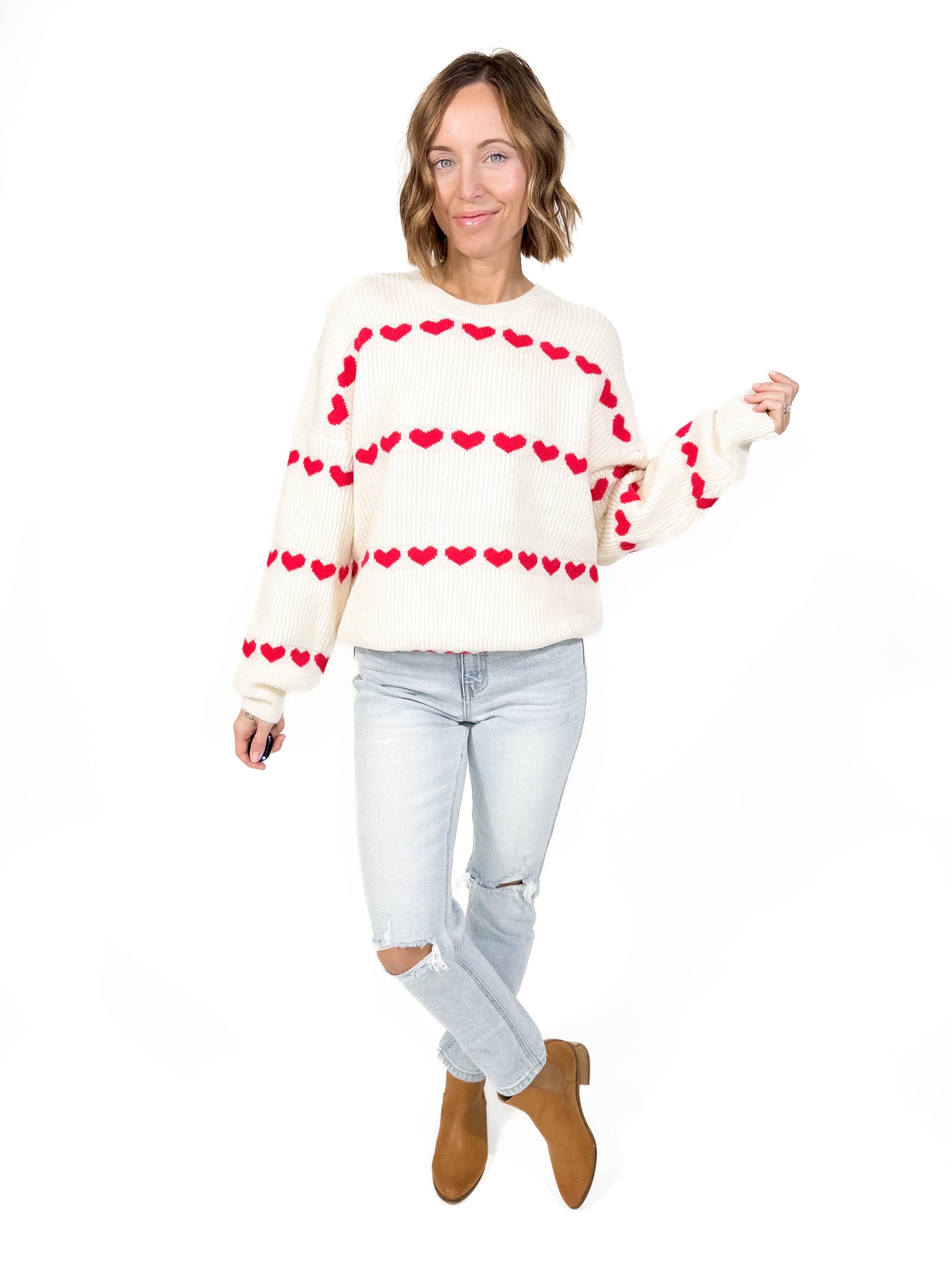 True Love Mini Hearts Sweater- IVORY/RED