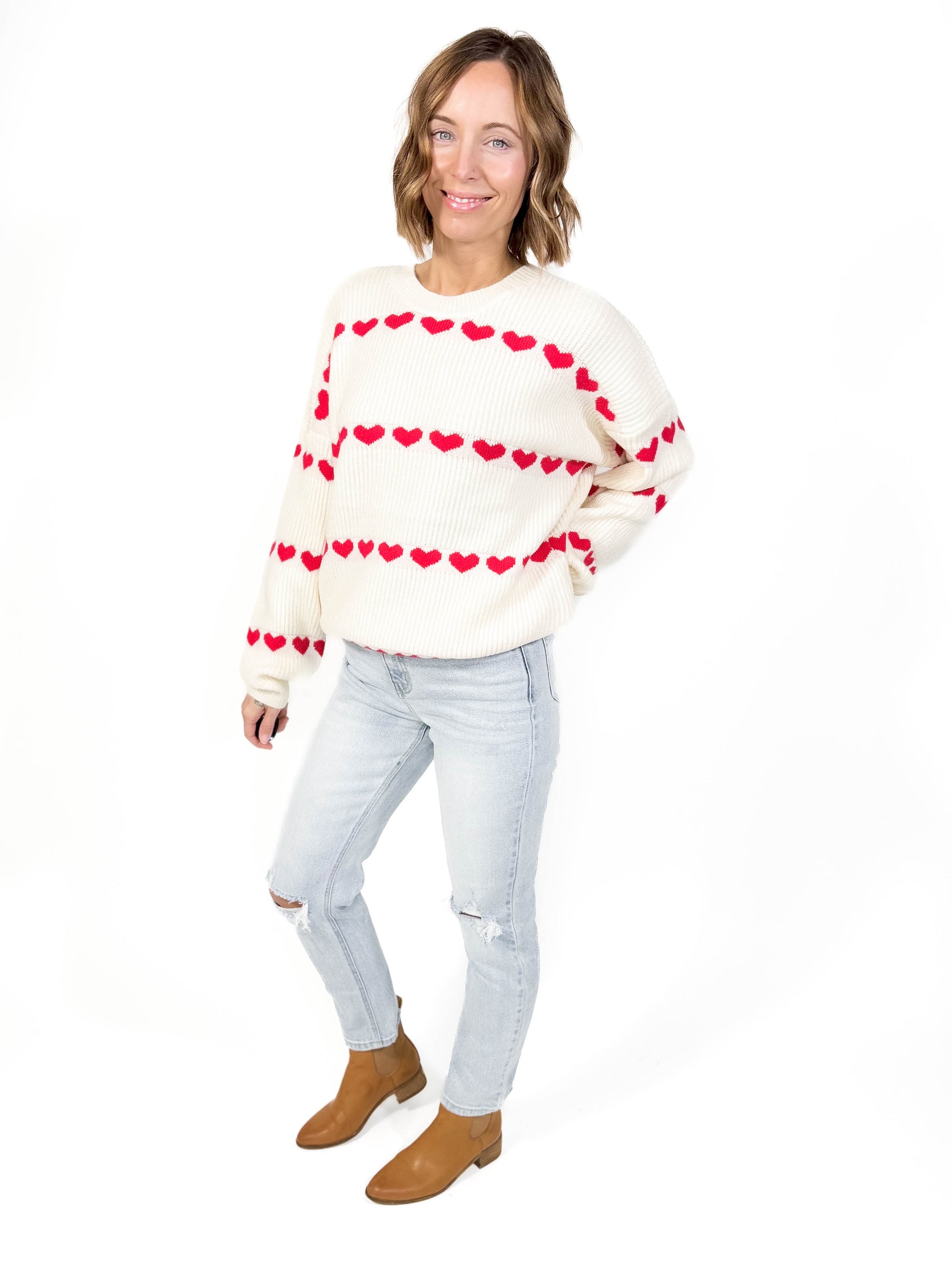 True Love Mini Hearts Sweater- IVORY/RED