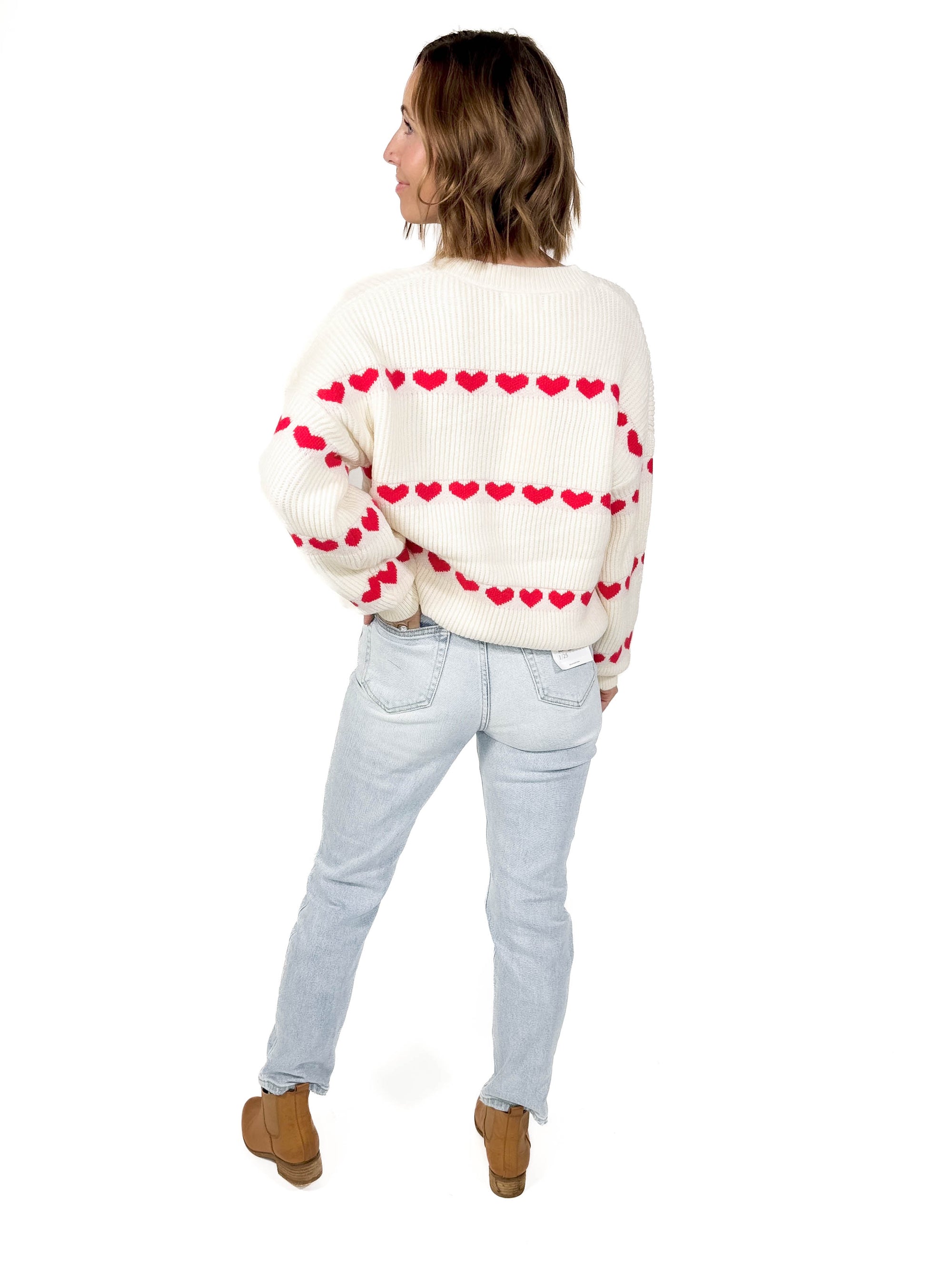 True Love Mini Hearts Sweater- IVORY/RED