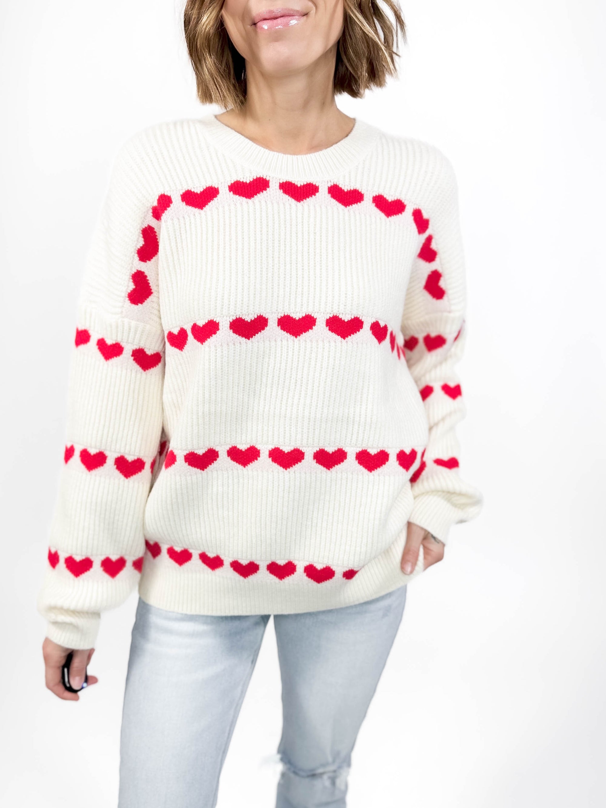 True Love Mini Hearts Sweater- IVORY/RED