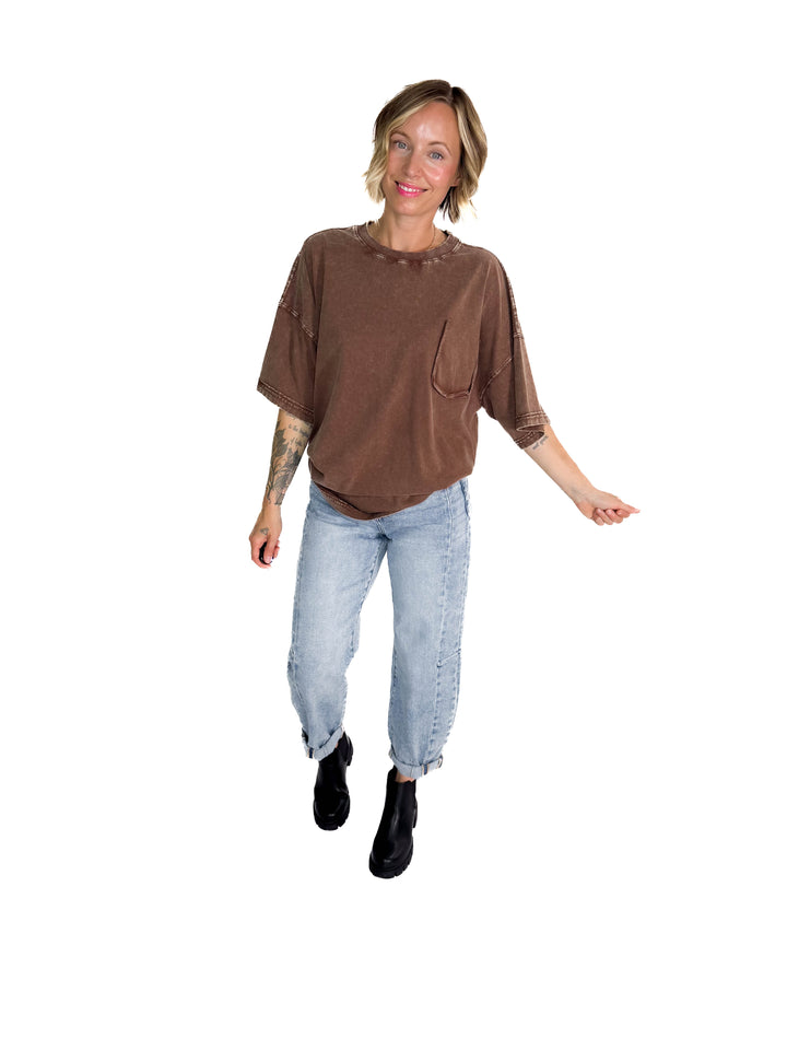 Brandi Mineral Wash Tunic Tee- BROWN