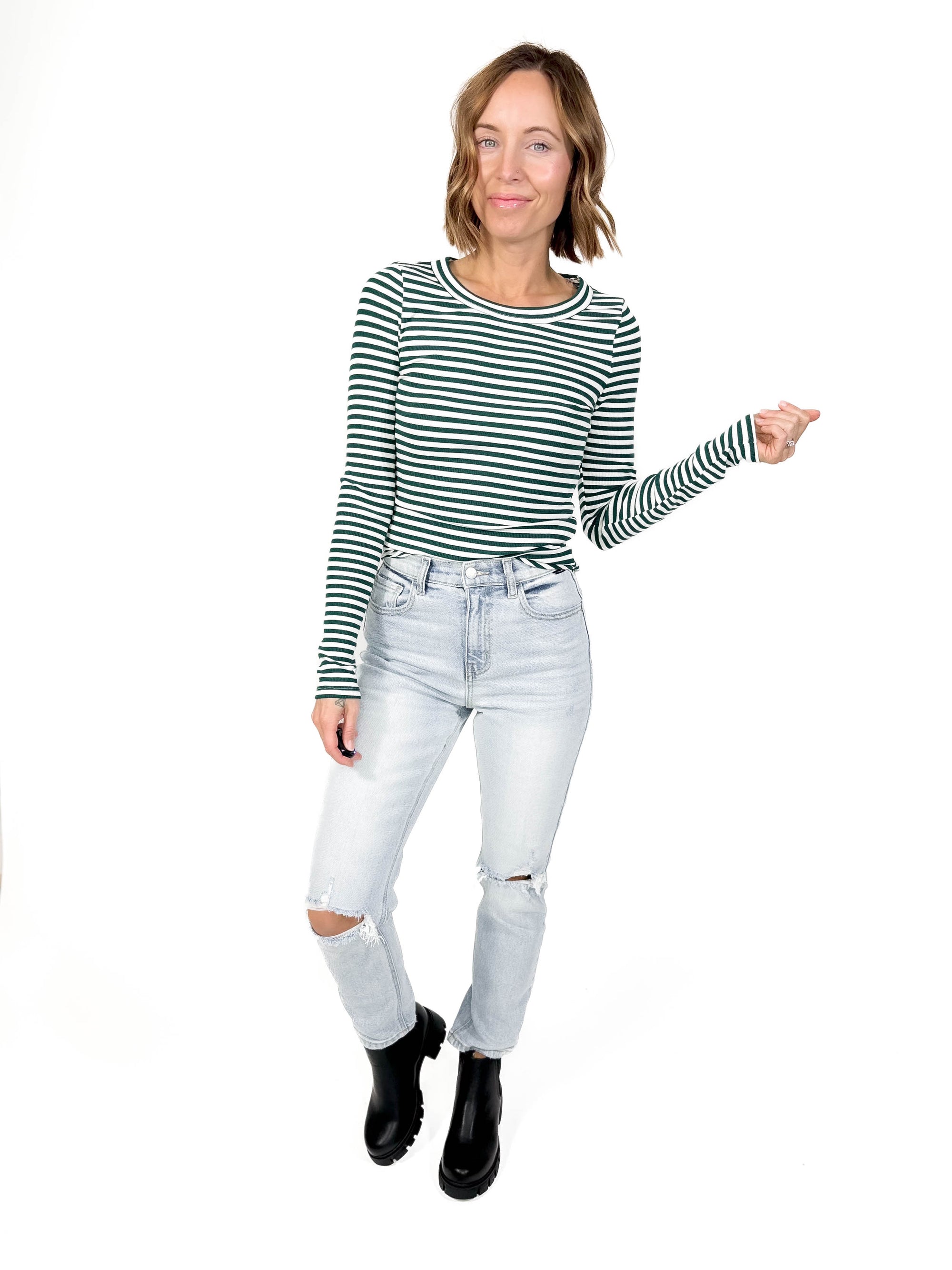 Lula Stripe Long Sleeve- GREEN -FINAL SALE